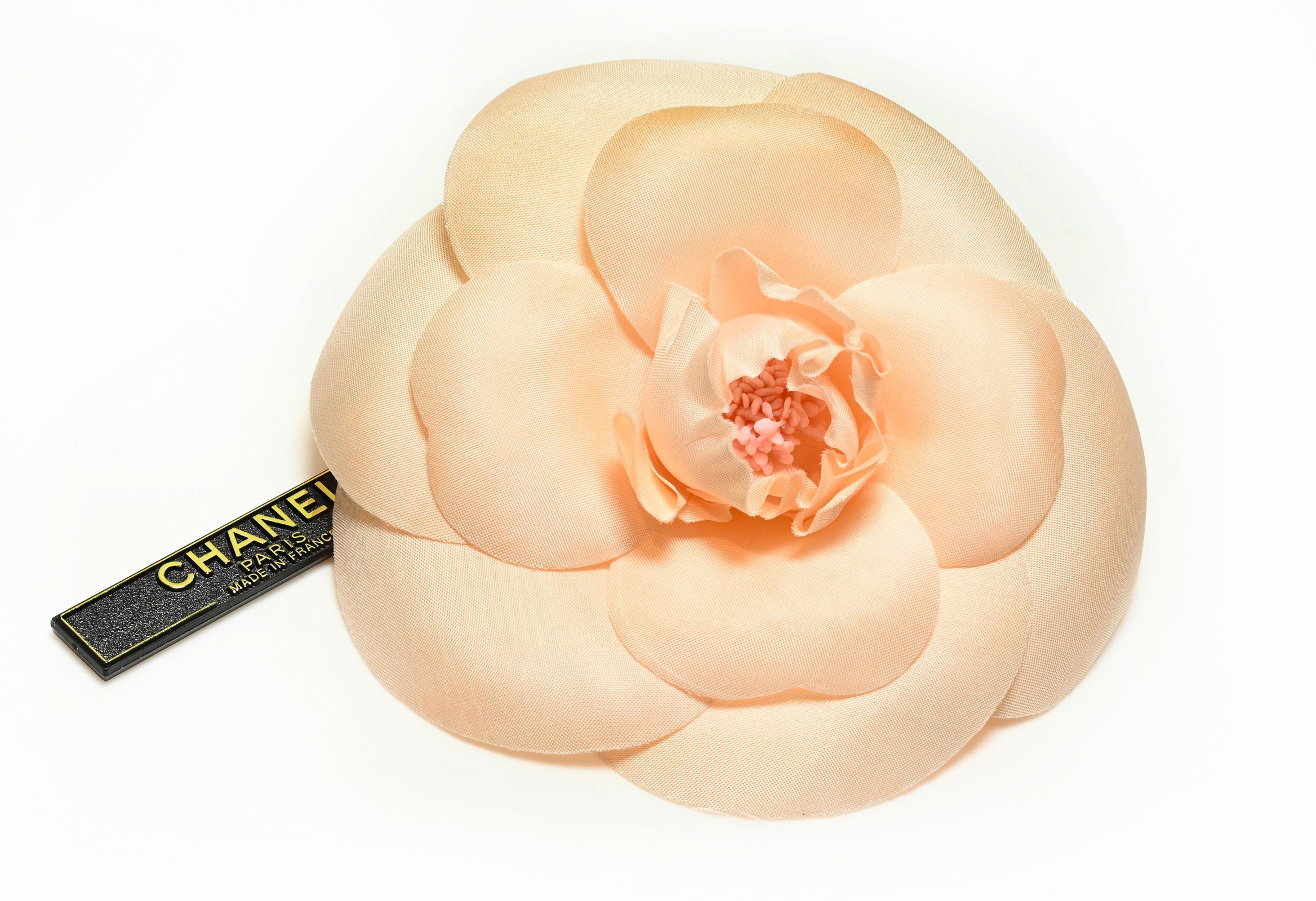 Vintage CHANEL Paris Light Pink Silk Camellia Flower Brooch 1