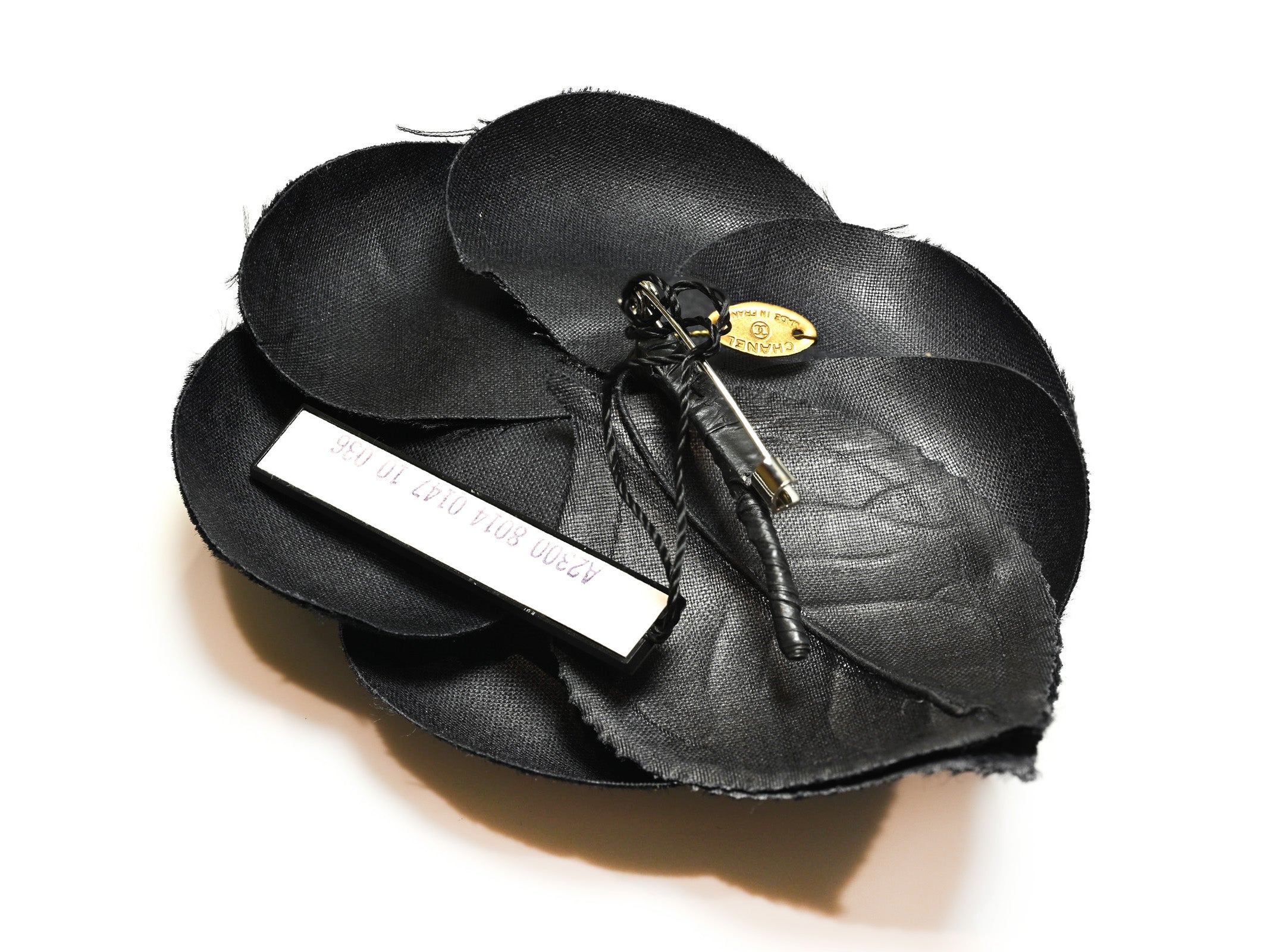 Vintage 1990’s Chanel Paris 100% Silk Black Camellia Flower Brooch