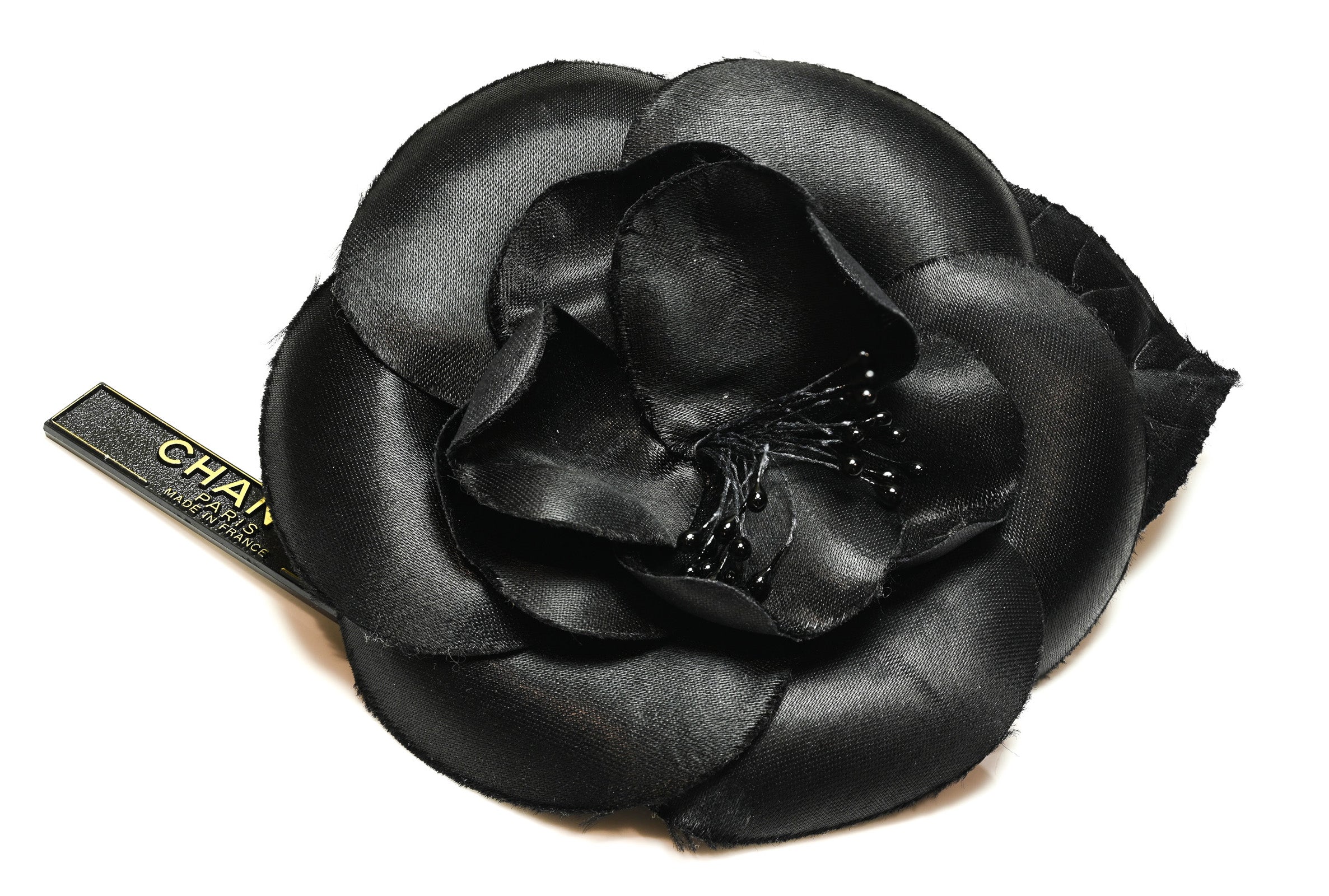 Vintage 1990’s Chanel Paris 100% Silk Black Camellia Flower Brooch