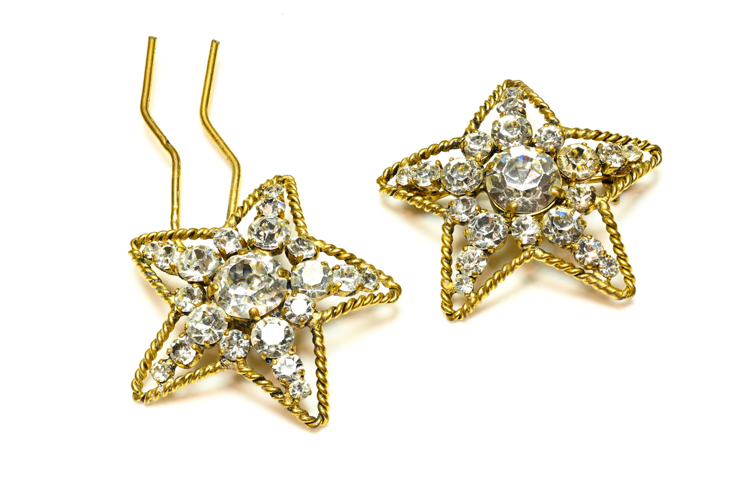 CHANEL:バレッタ星星 Vintage Chanel Paris 1982 Crystal Star Brooch Hairpin Set