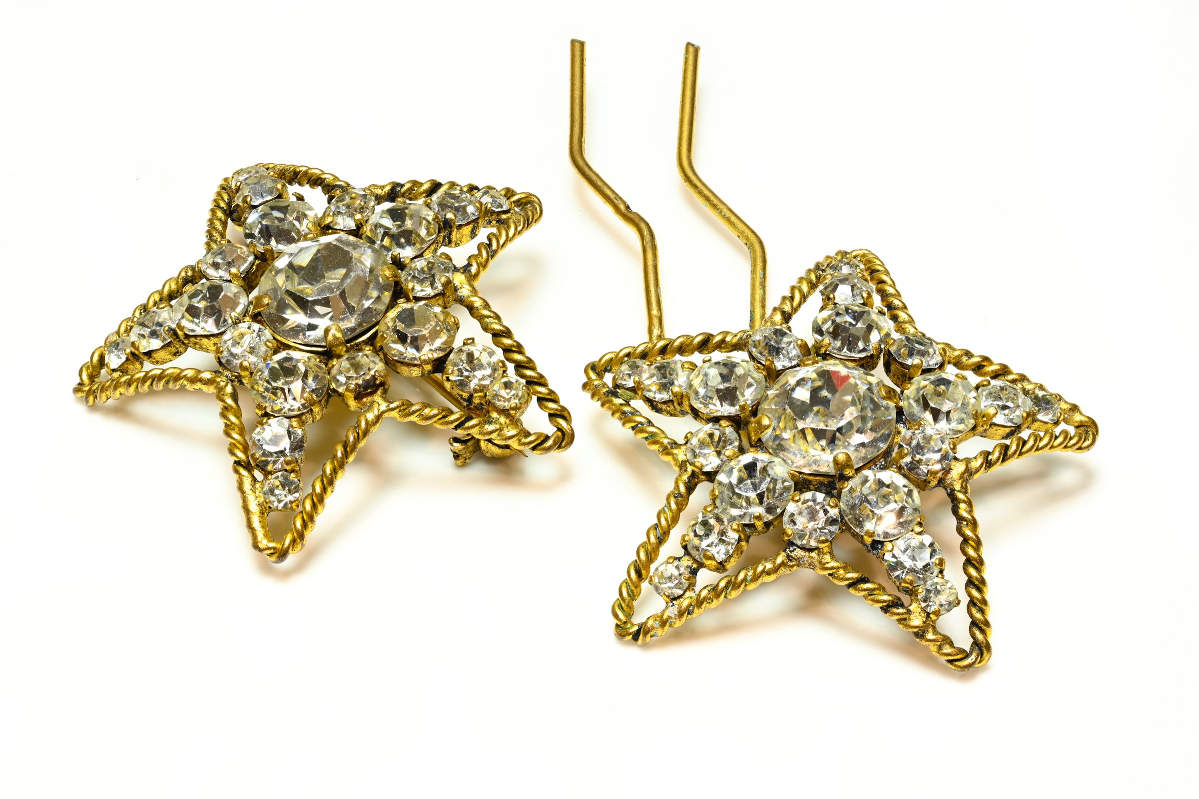 Vintage Chanel Paris 1982 Crystal Star Brooch Hairpin Set 2