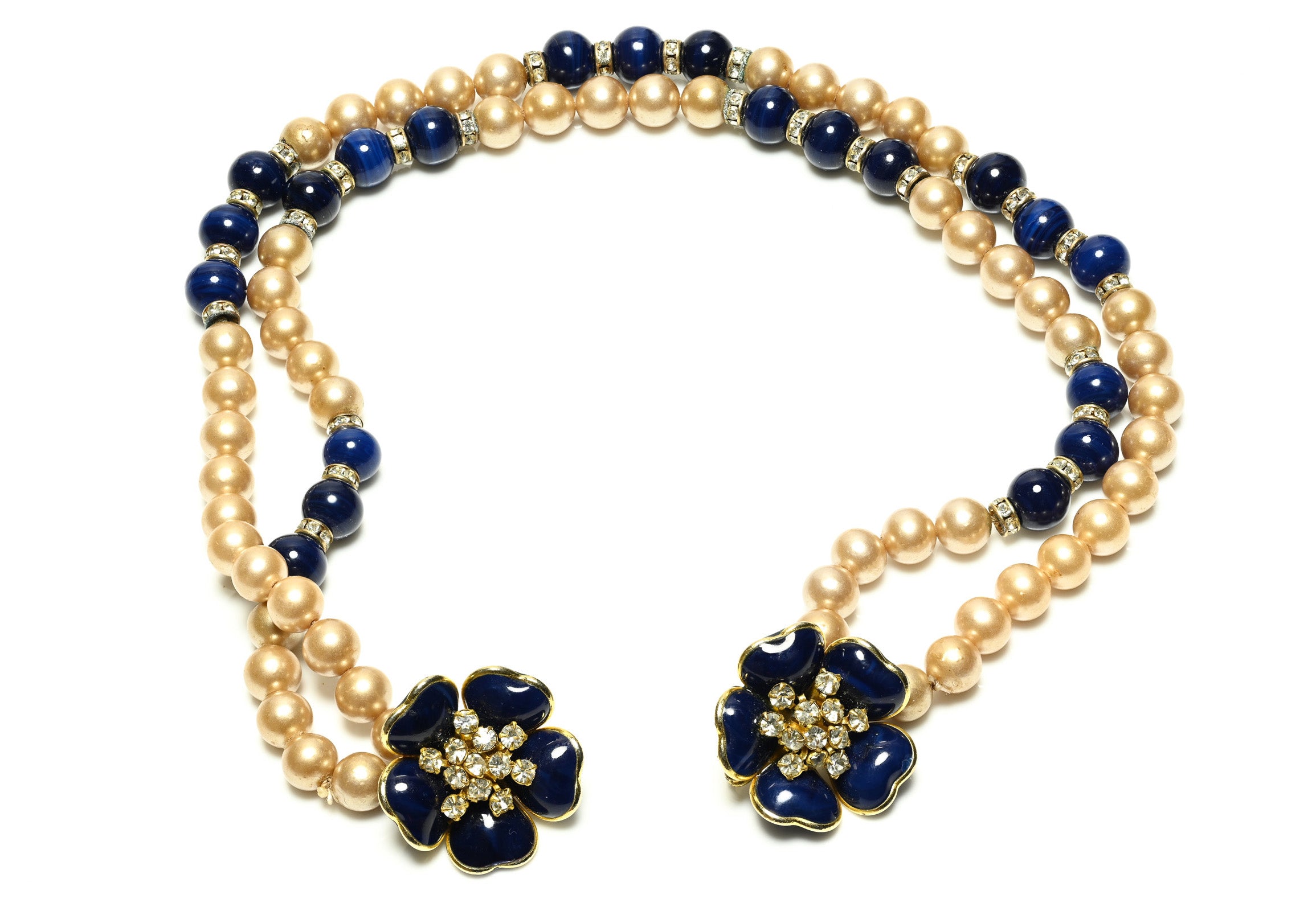 Vintage 1950's Maison Gripoix Blue Glass Beads Pearl Camellia Necklace