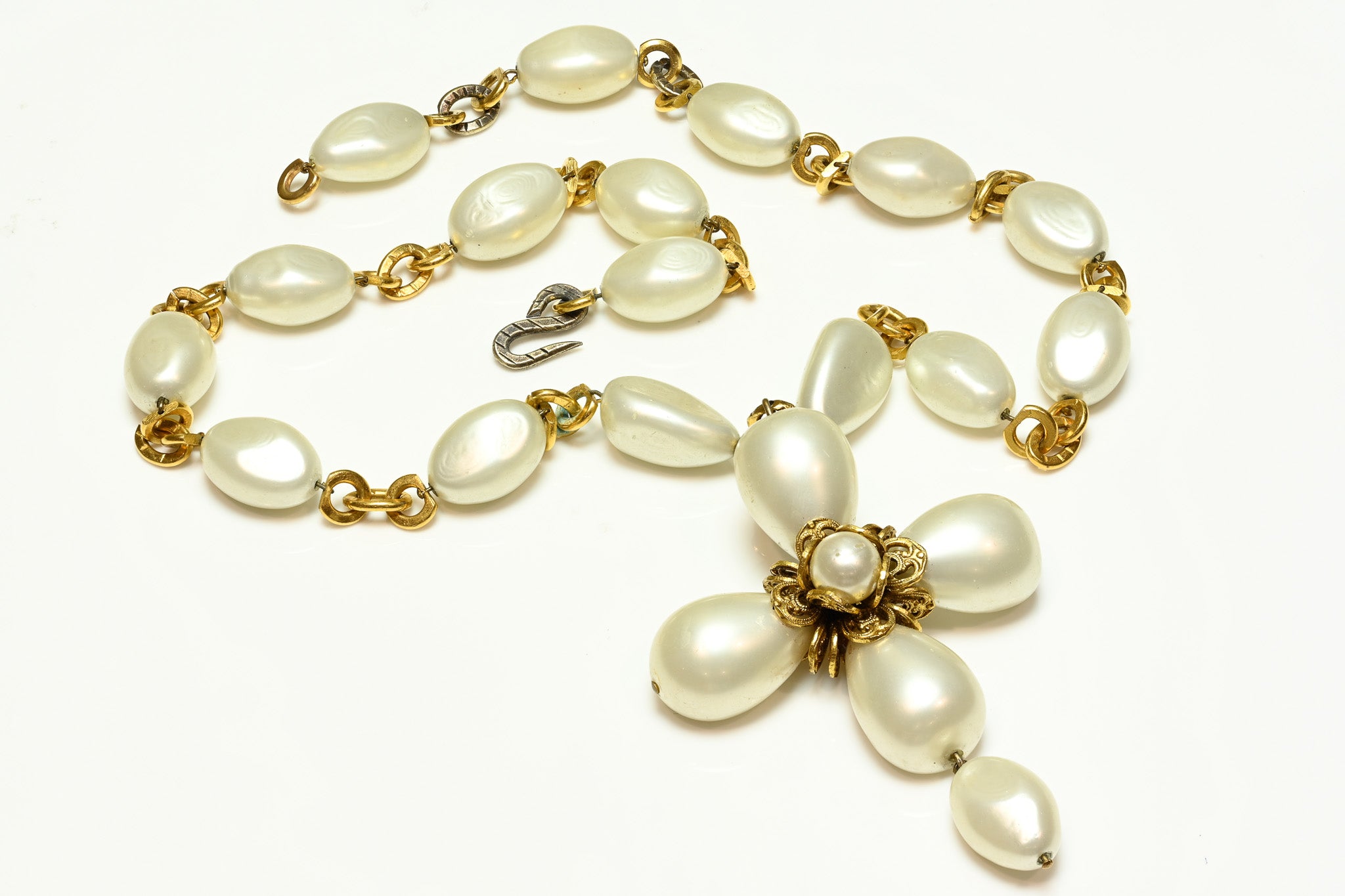 Vintage Chanel Paris Spring 1994 Maison Gripoix Pearl Cross Necklace