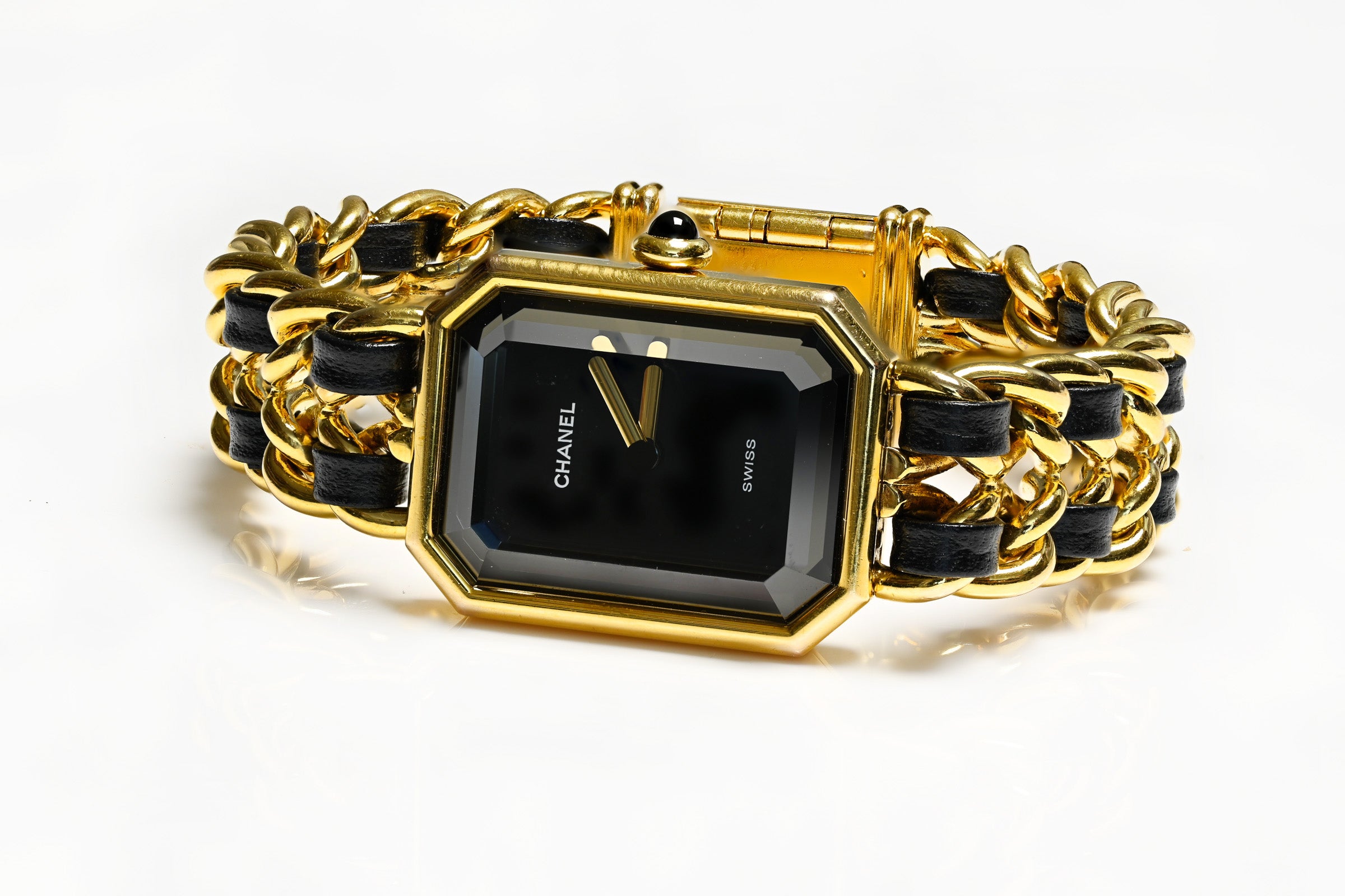 Chanel Paris Premiere Gold Plated Leather Chain Watch