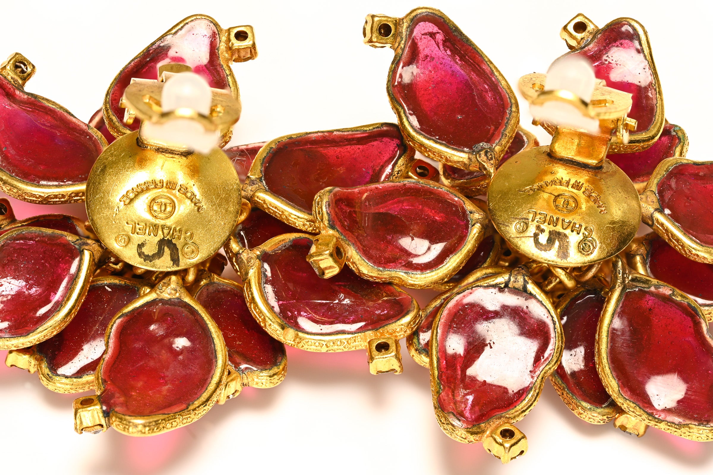 Vintage Chanel Paris Maison Gripoix Red Glass Camellia Flower Earrings 6
