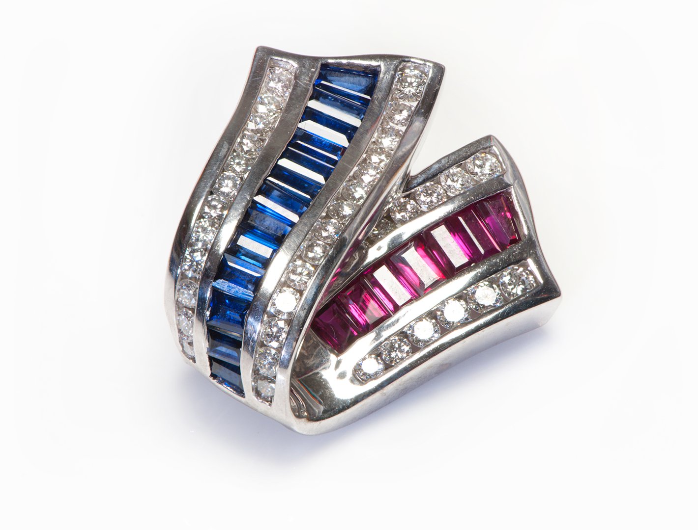 Charles Krypell 18K Gold Diamond Ruby Sapphire Brooch