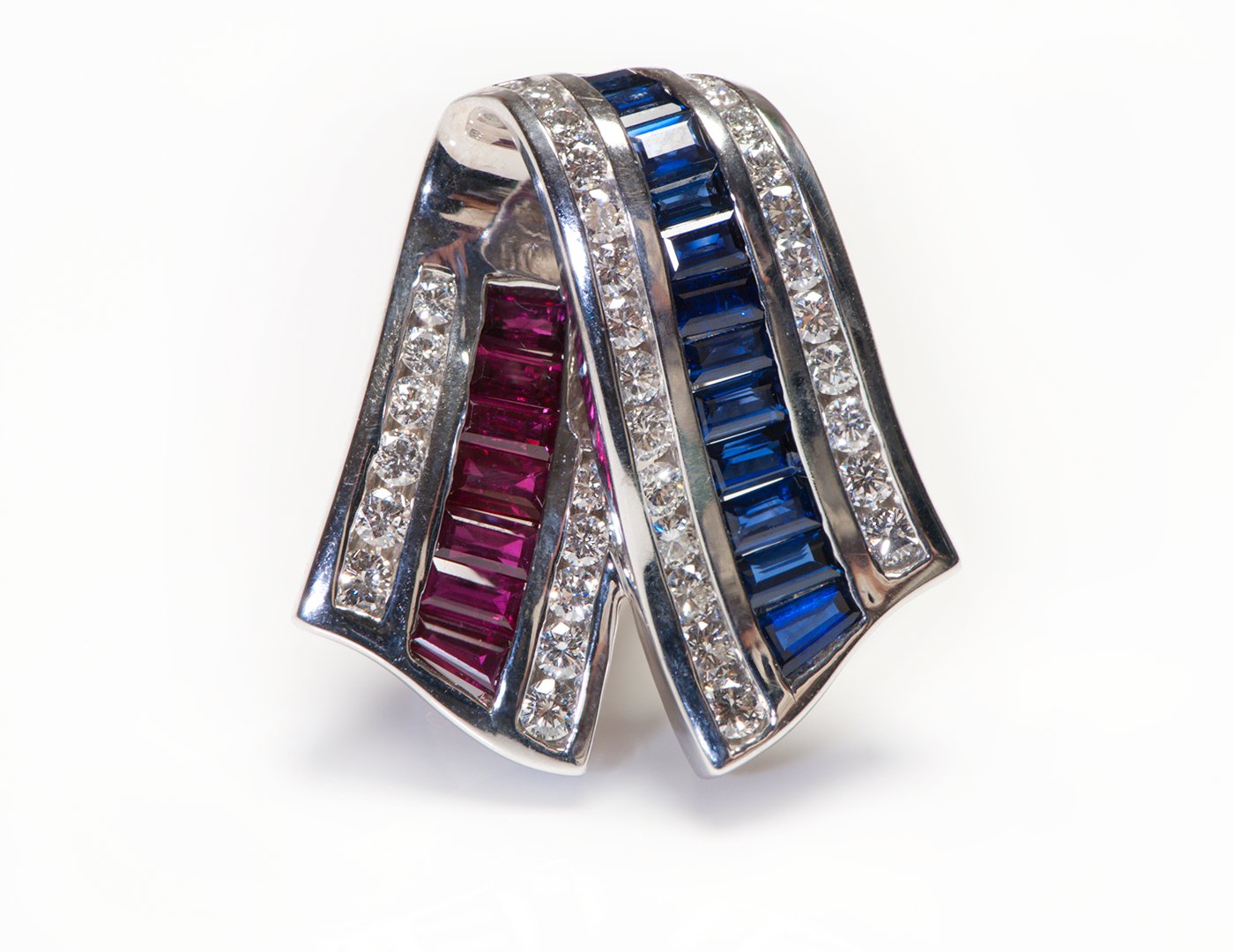 Charles Krypell 18K Gold Diamond Ruby Sapphire Brooch