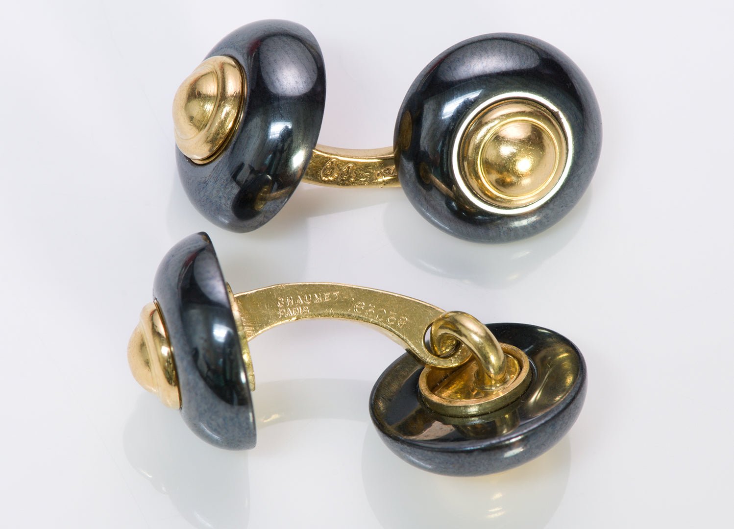 Chaumet 18K Gold Interchangeable Wood Hematite Green Onyx Cufflink Set