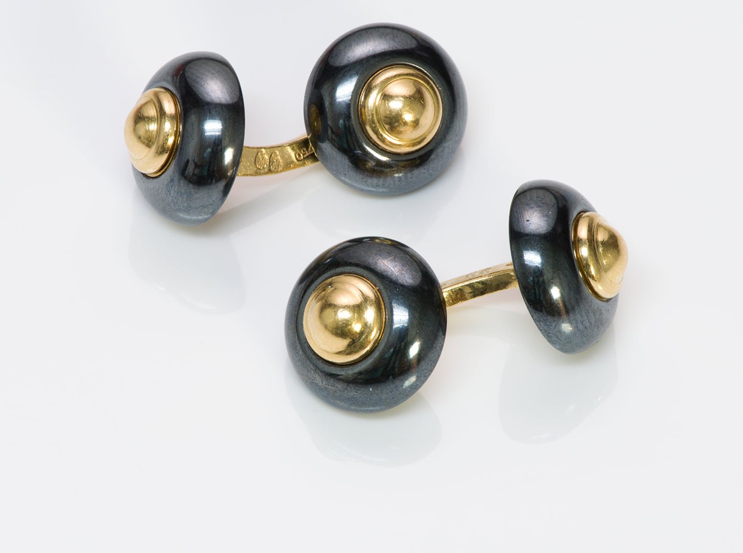 Chaumet 18K Gold Interchangeable Wood Hematite Green Onyx Cufflink Set