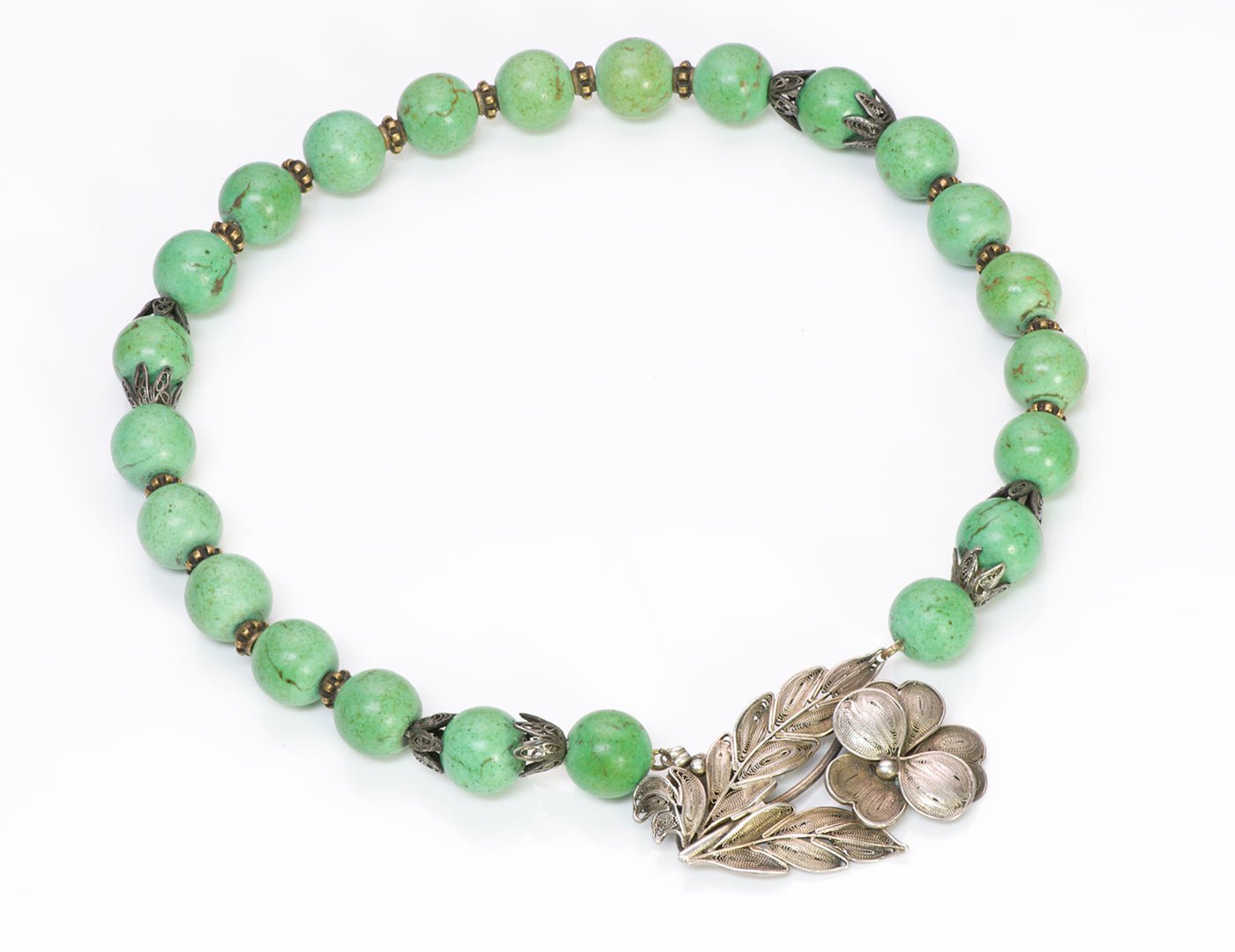 Chinese Sterling Turquoise Bead Necklace