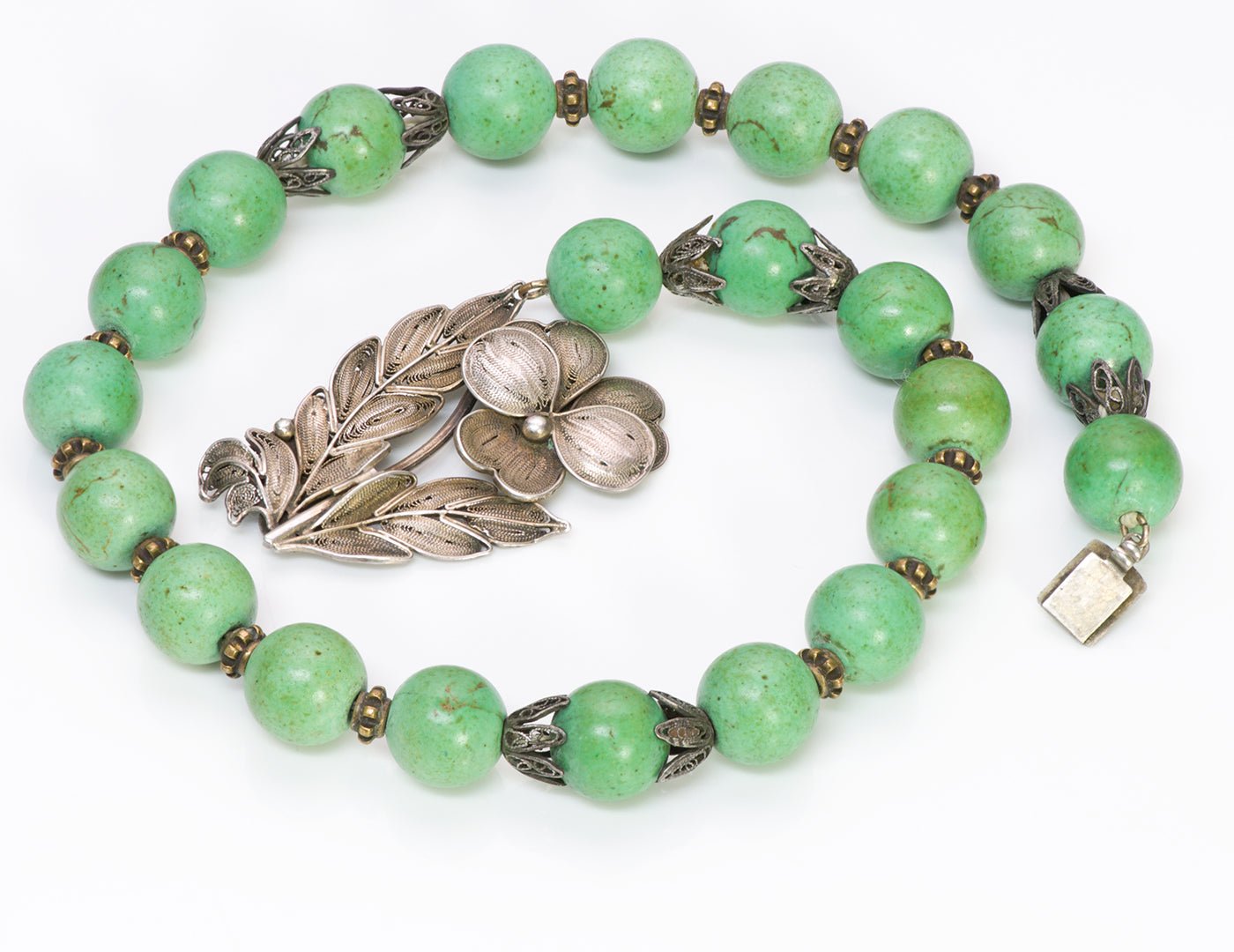 Chinese Sterling Turquoise Bead Necklace