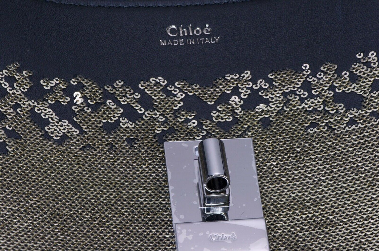 CHLOE "Drew" Sequin Black Leather Medium Crossbody Chain Bag