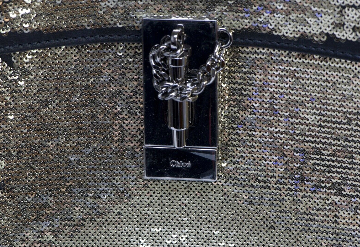 CHLOE "Drew" Sequin Black Leather Medium Crossbody Chain Bag