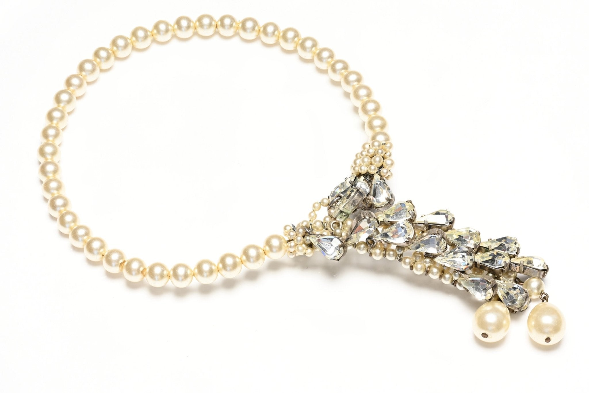 Christian Dior 1950's Haute Couture Roger Scemama Pearl Crystal Collar Necklace