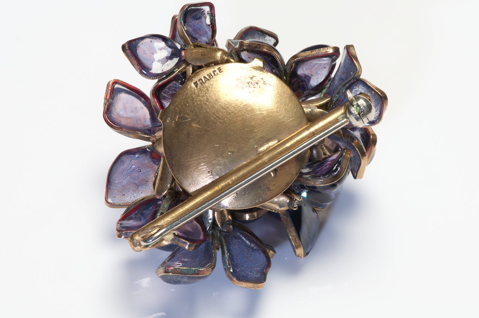 Christian Dior 1950’s Maison Gripoix Purple Glass Violets Flower Bouquet Brooch