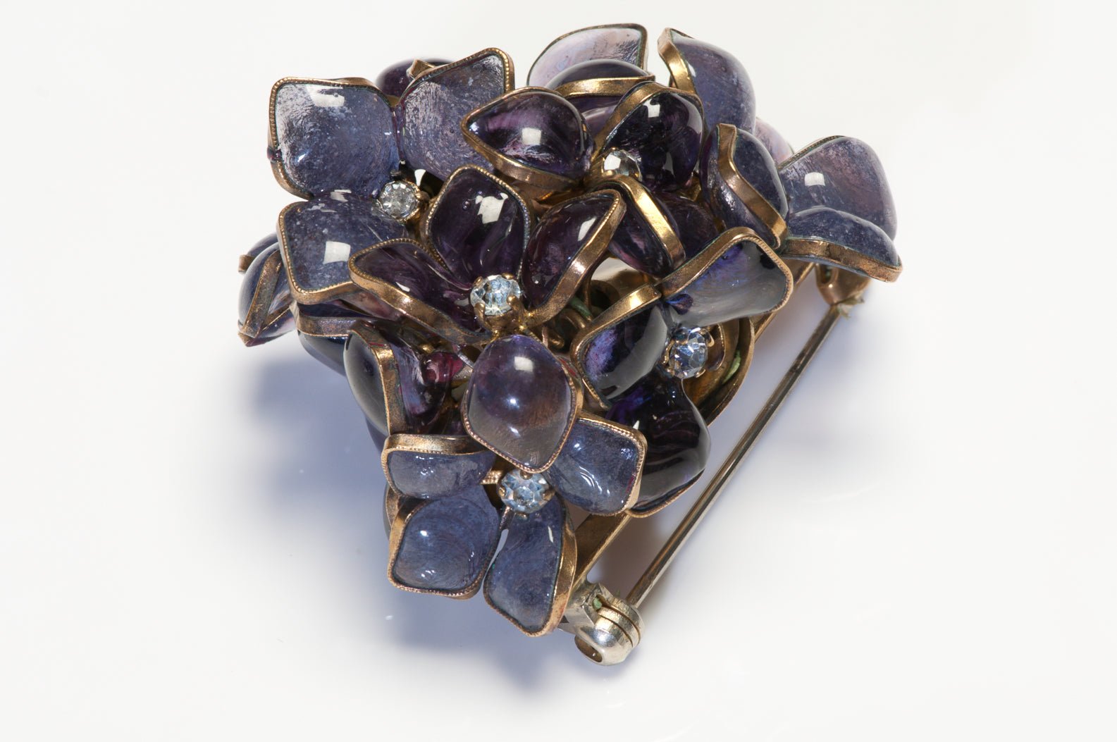 Christian Dior 1950’s Maison Gripoix Purple Glass Violets Flower Bouquet Brooch