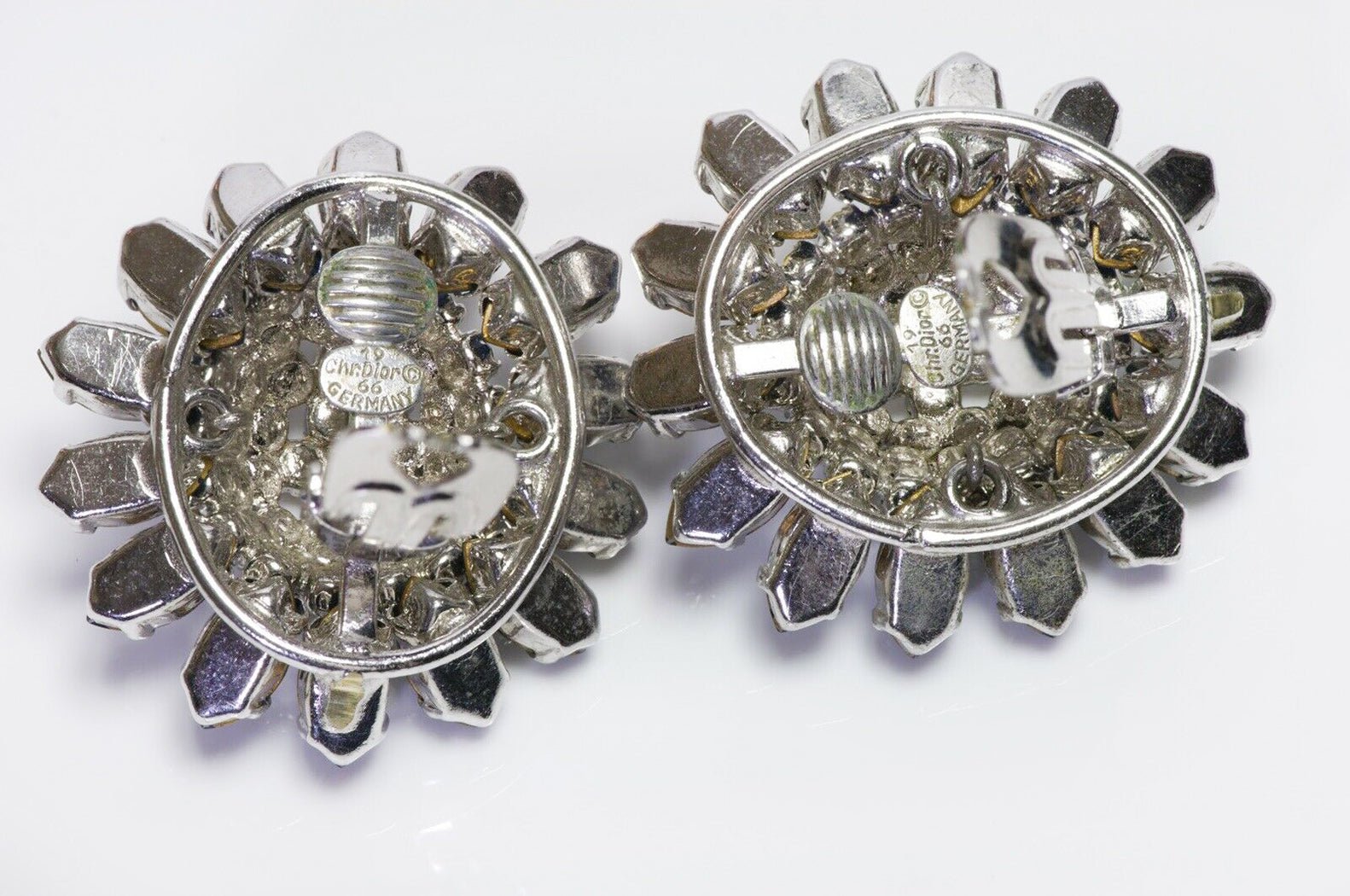 Christian Dior 1966 Henkel & Grosse Blue Crystal Flower Earrings
