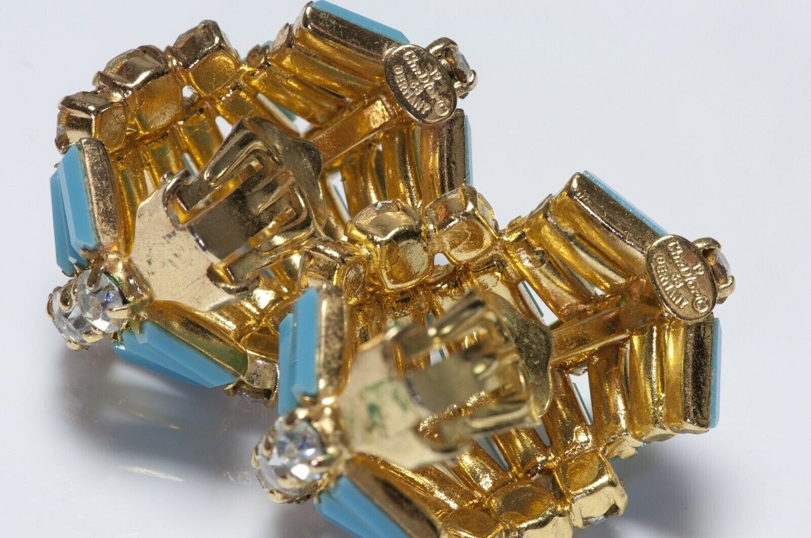 Christian Dior 1968 Henkel & Grosse Blue Crystal Hoop Earrings