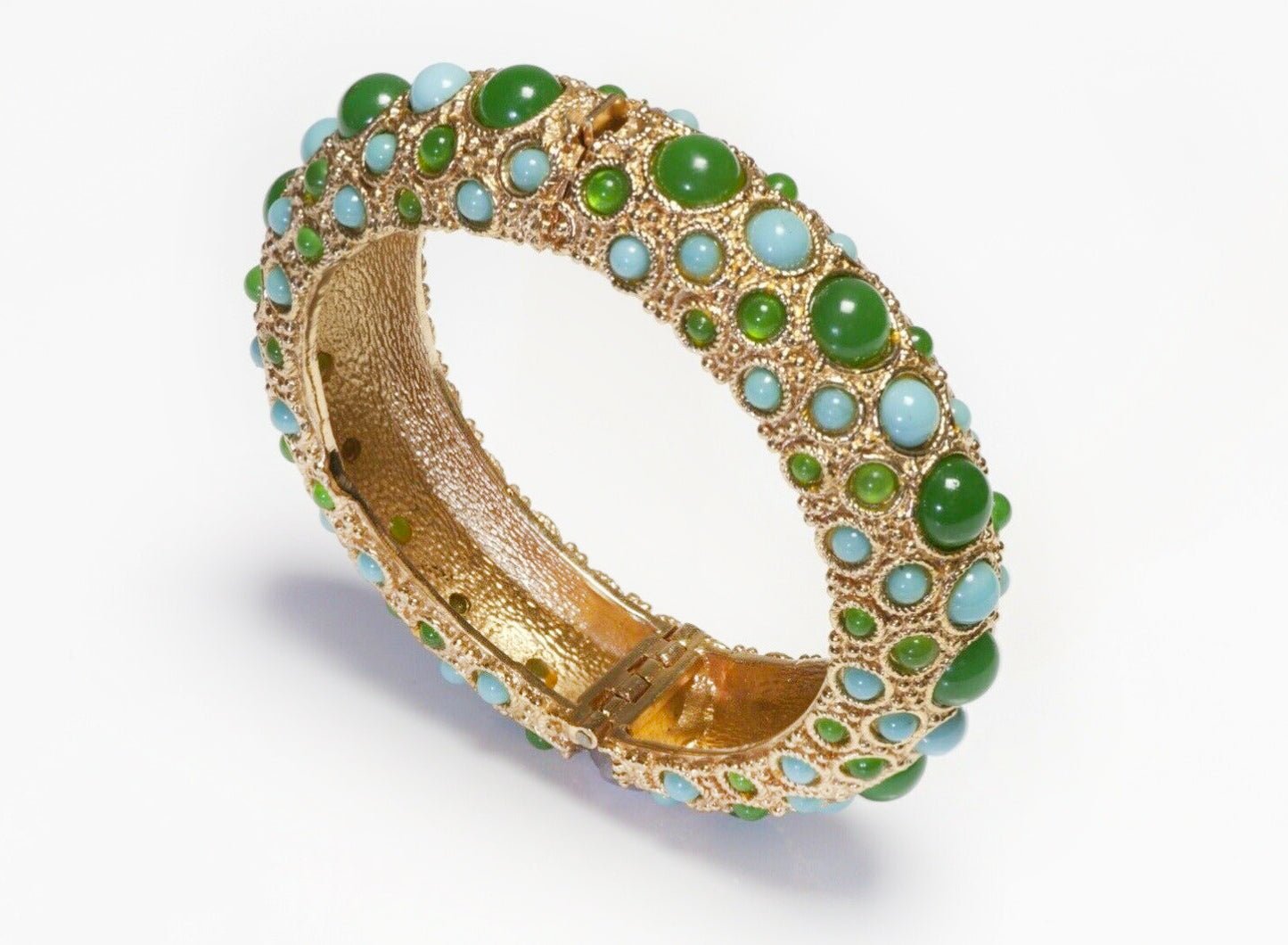 Christian Dior 1968 Henkel & Grosse Green Blue Cabochon Glass Bangle Bracelet