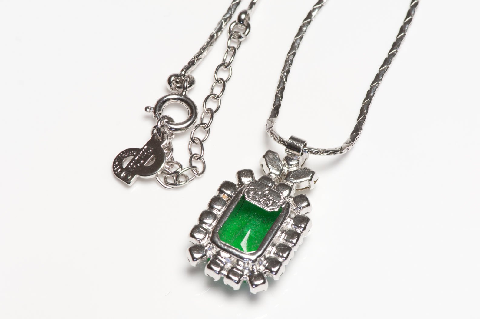 Christian Dior 1970’s Henkel & Grosse Green Crystal Chain Pendant Necklace