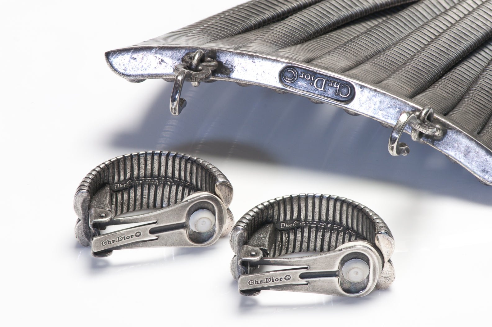 Christian Dior 1990’s Galliano Silver Maasai Masai Tubogas Earrings Choker Necklace Set
