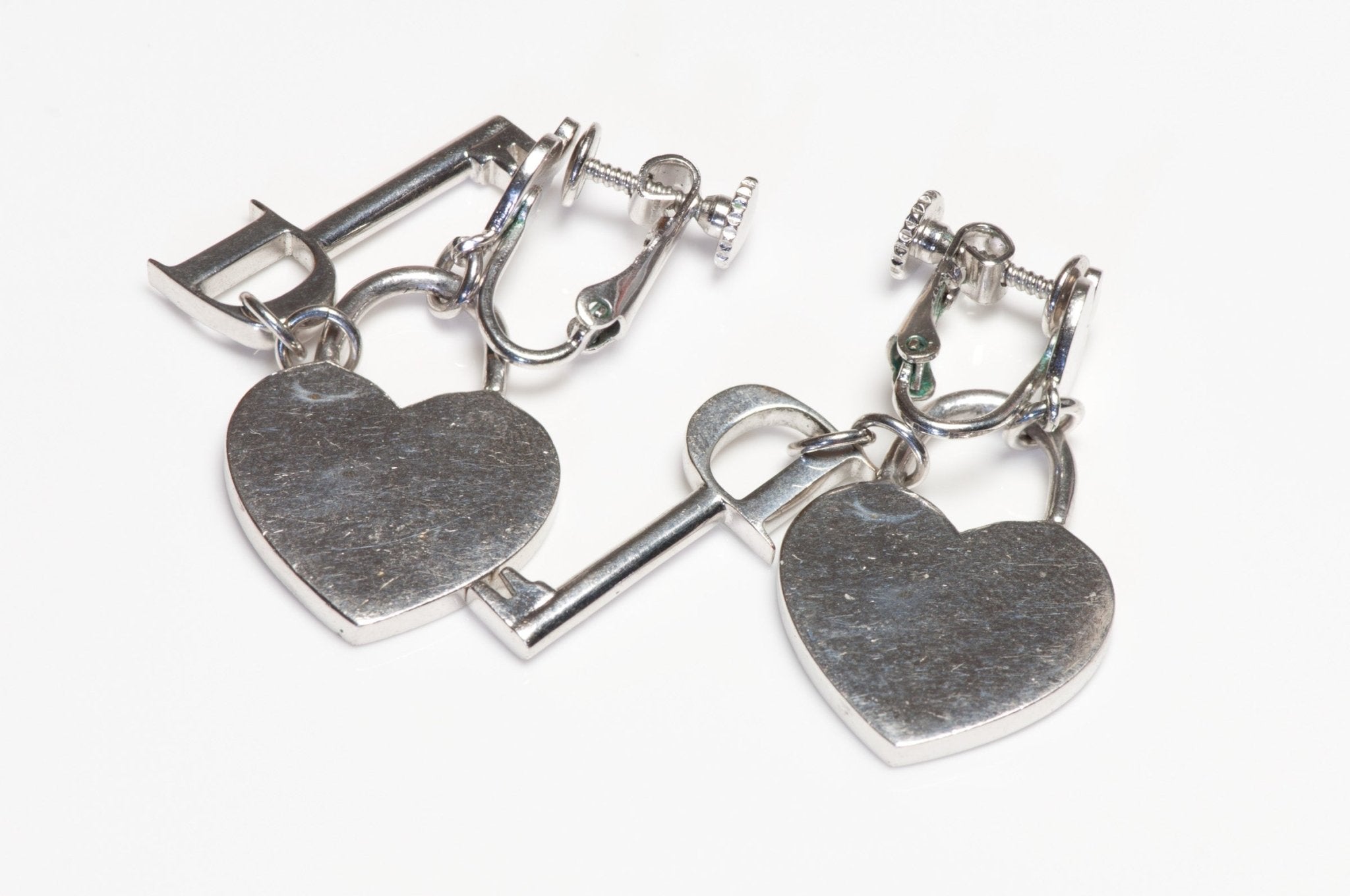 Christian Dior 1990's John Galliano Heart Key Padlock Crystal Earrings