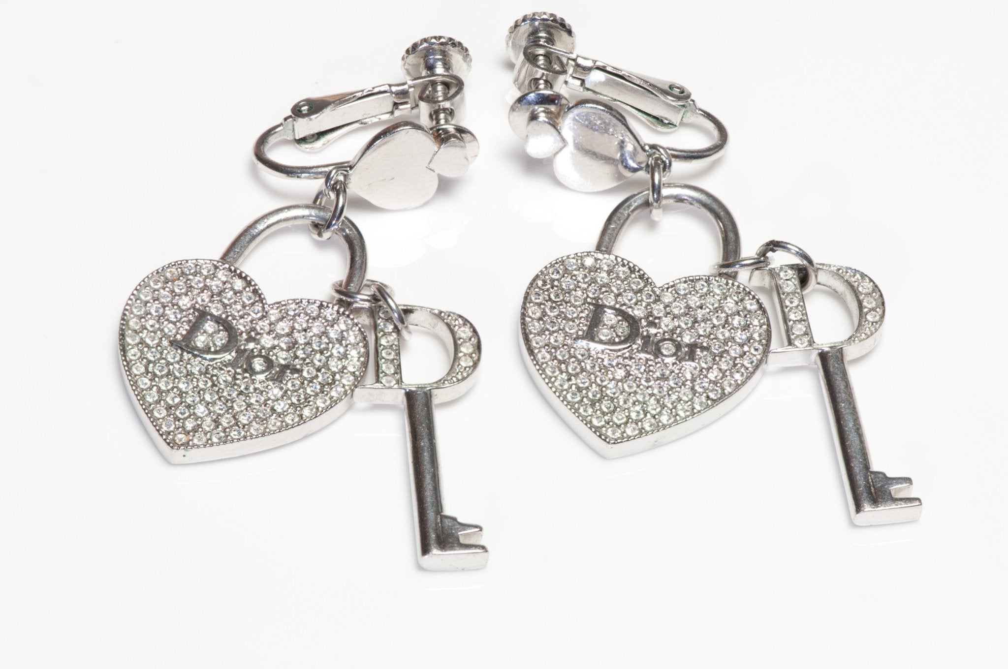 Christian Dior 1990's John Galliano Heart Key Padlock Crystal Earrings