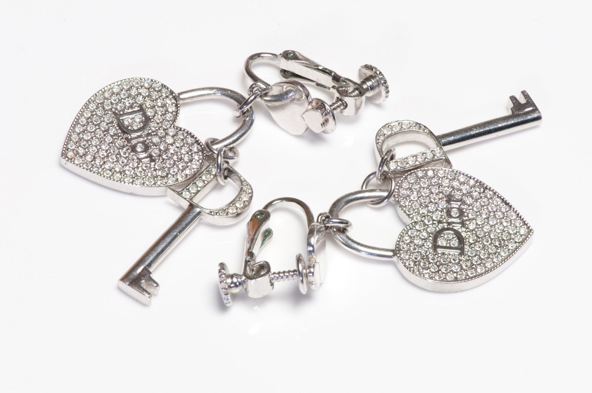 Christian Dior 1990's John Galliano Heart Key Padlock Crystal Earrings