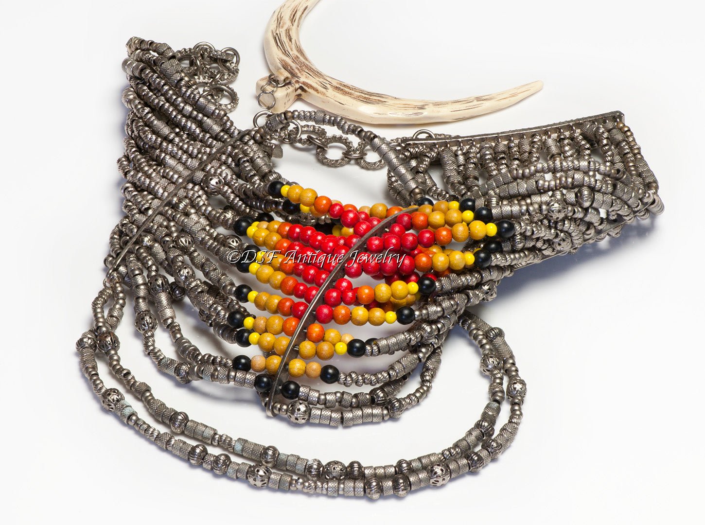 Christian Dior 1998 John Galliano Metal Wood Beads Maasai Masai Choker Necklace