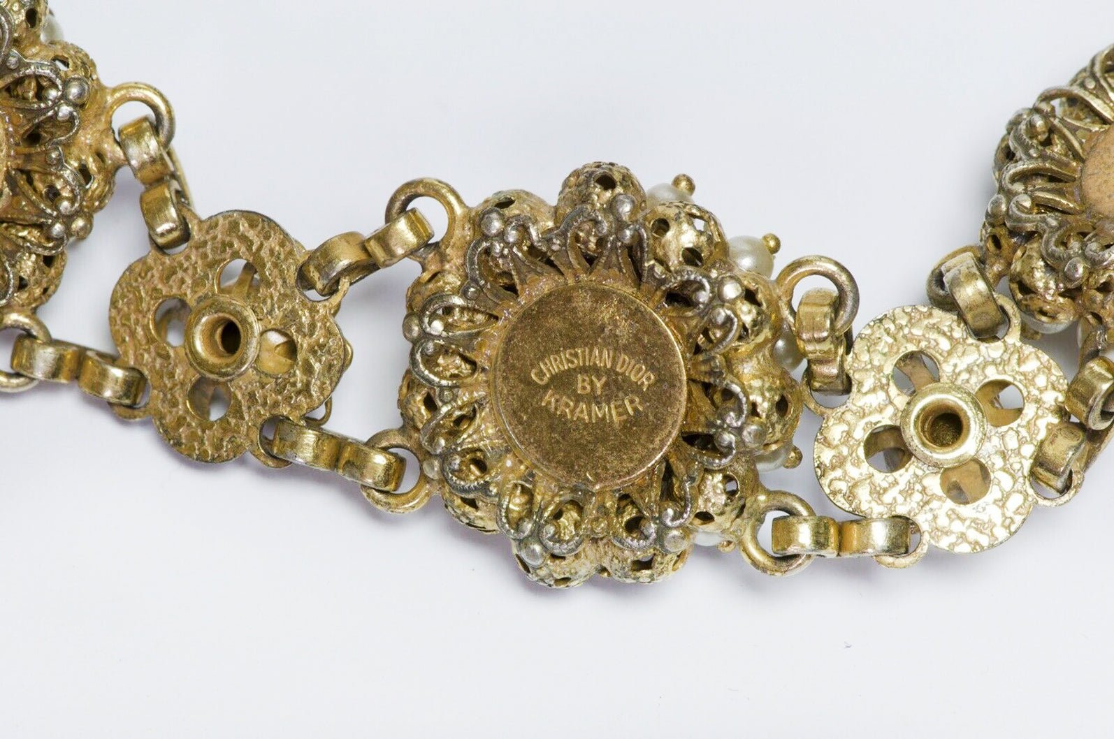 Christian DIOR by Kramer New York 1950’s Faux Pearl Crystal Choker Necklace