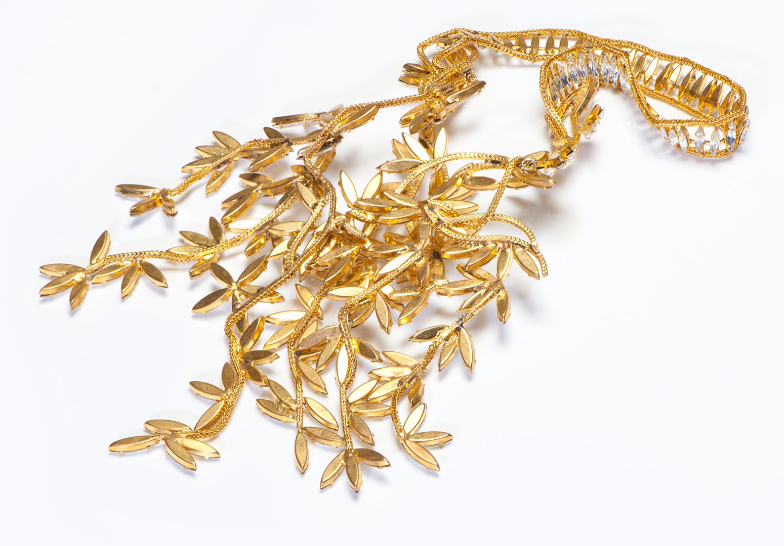 Christian Dior Couture 1950's Roger Jean Pierre Crystal Leaf Waterfall Necklace