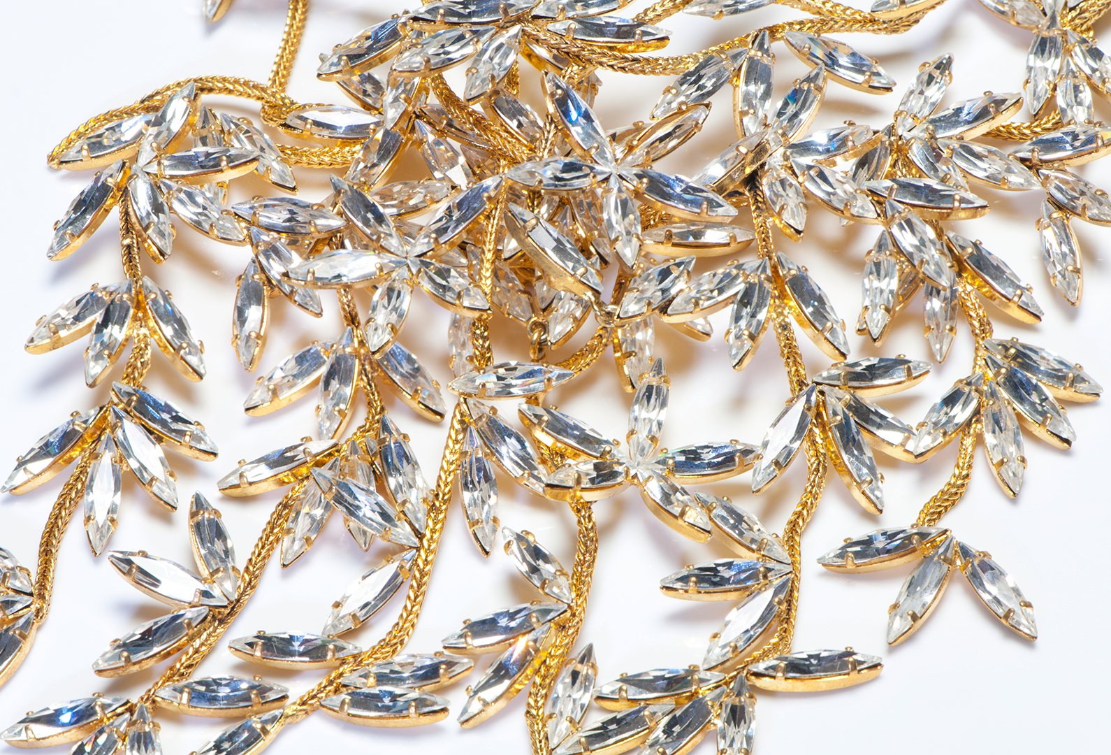 Christian Dior Couture 1950's Roger Jean Pierre Crystal Leaf Waterfall Necklace