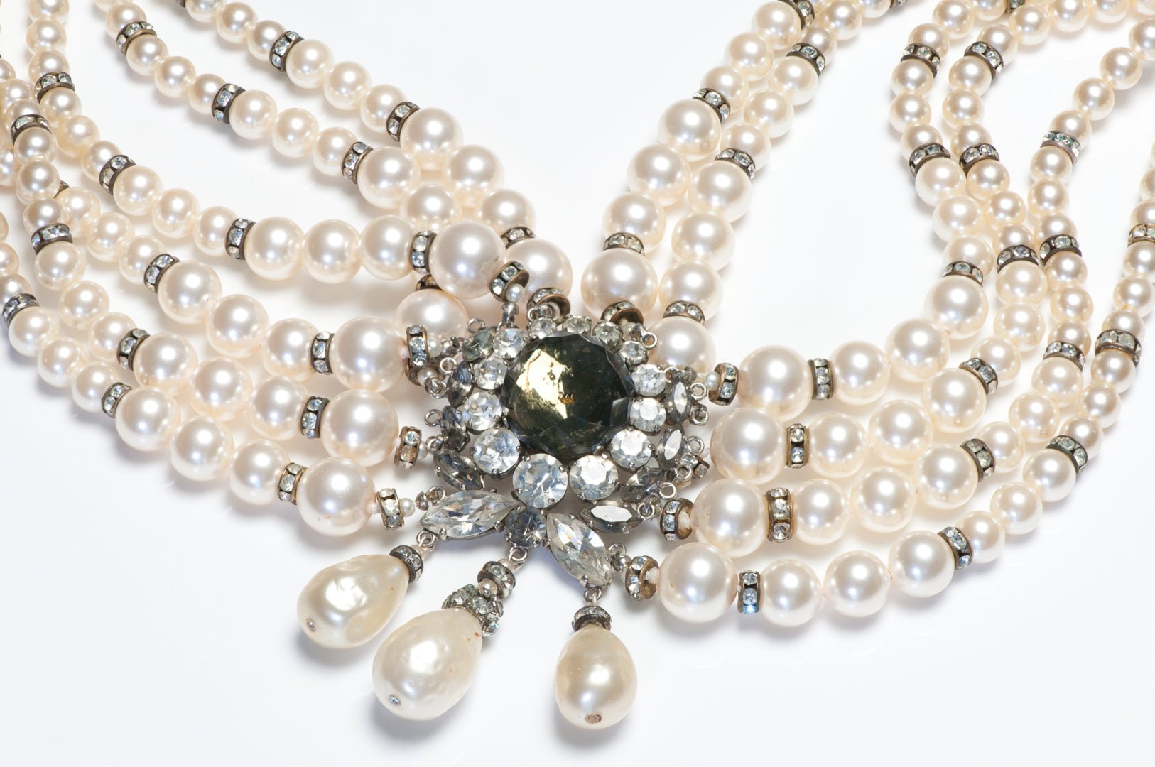 Christian Dior Couture 1950's Roger Jean-Pierre Pearl Crystal Choker Necklace
