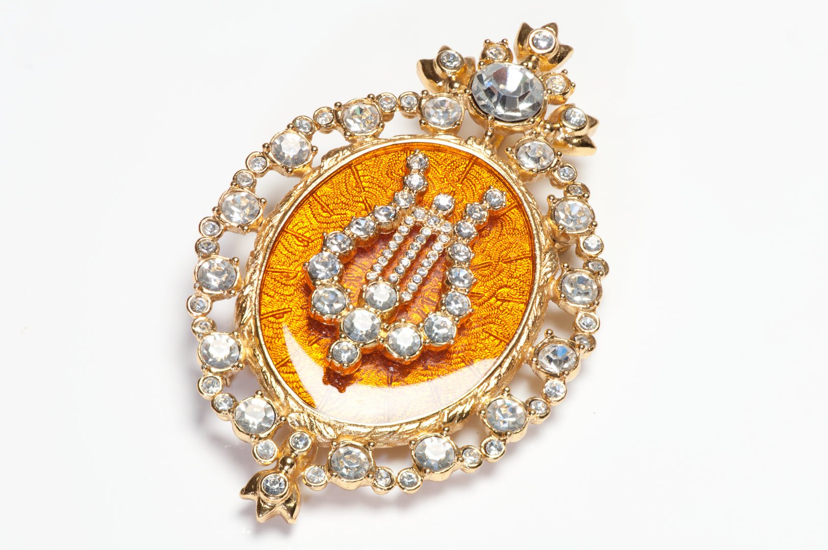 Christian Dior Couture 1980’s Gianfranco Ferre Brown Enamel Lira Pendant Brooch