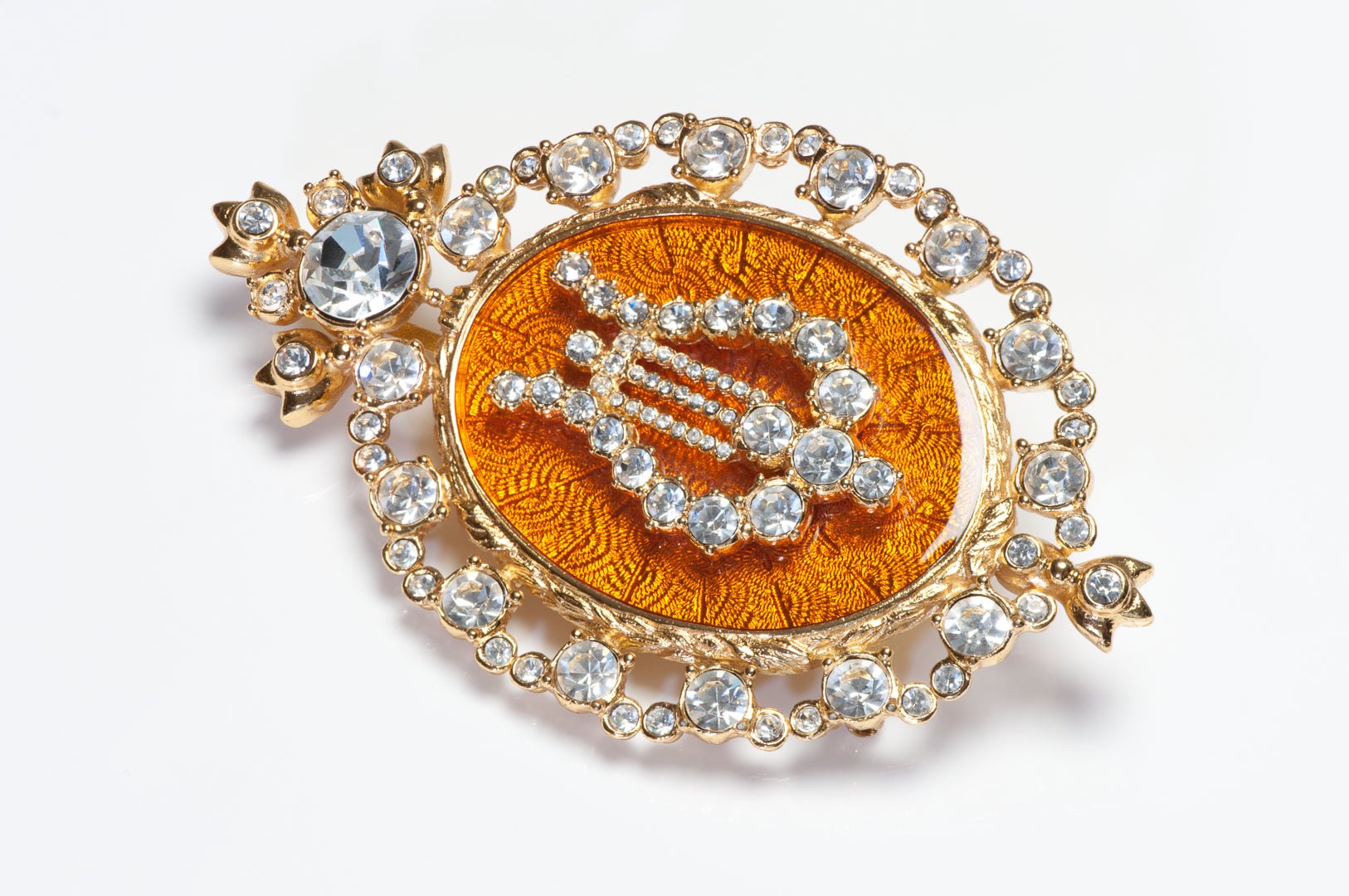Christian Dior Couture 1980’s Gianfranco Ferre Brown Enamel Lira Pendant Brooch