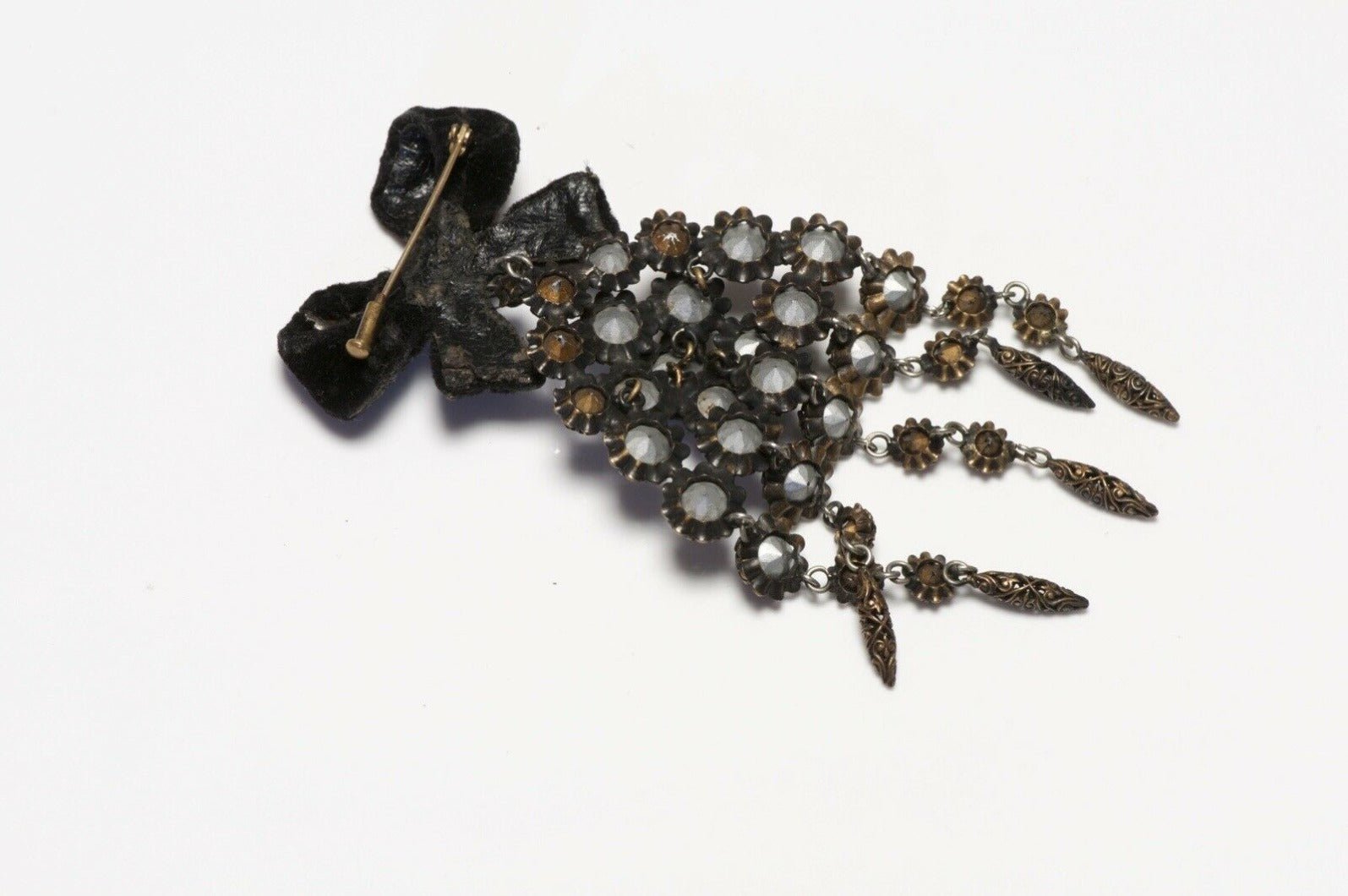 Christian Dior Francis Winter 1950’s Black Velvet Bow Crystal Brooch - DSF Antique Jewelry