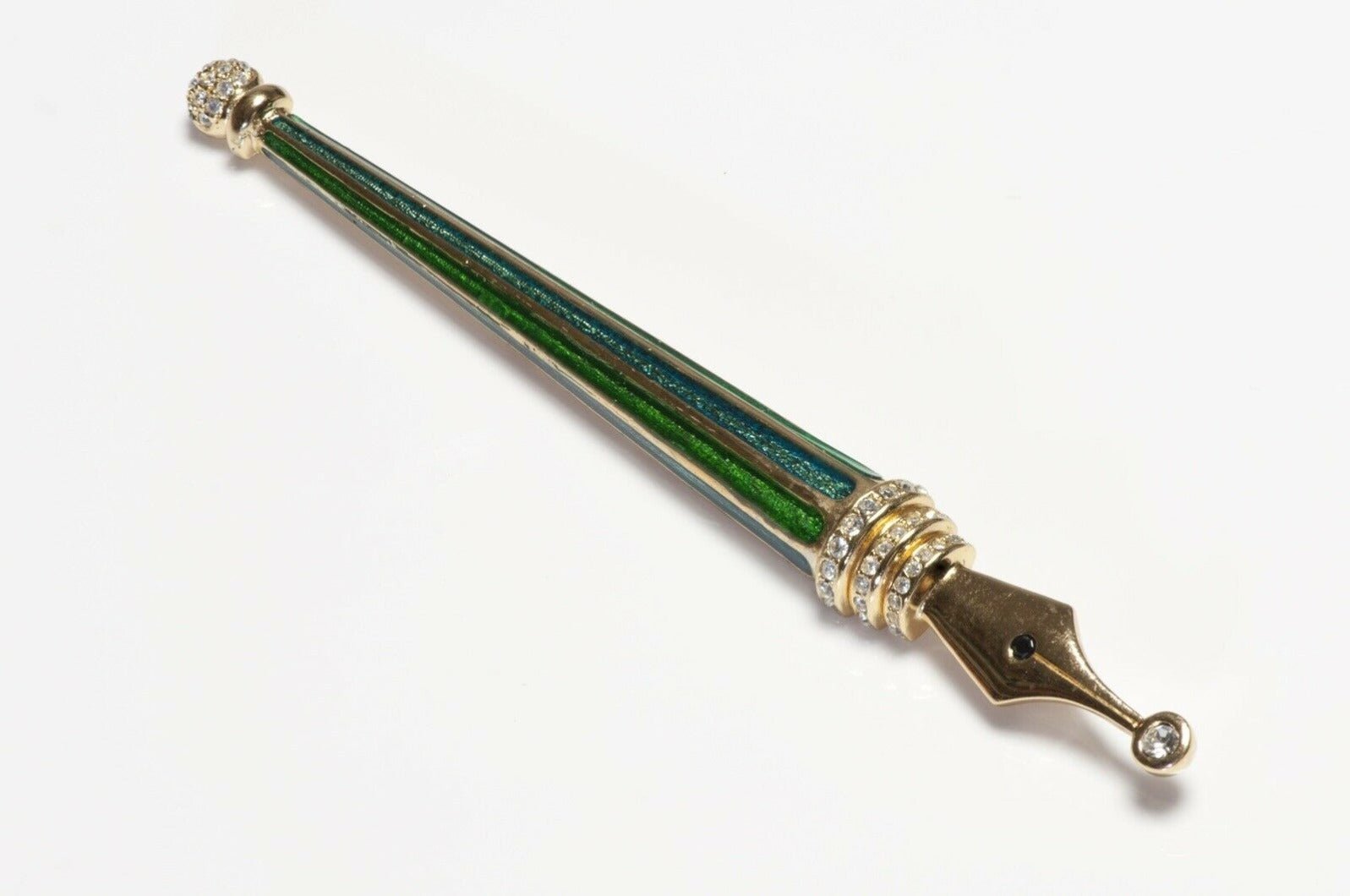 Christian Dior Green Blue Enamel Fountain Pen Brooch