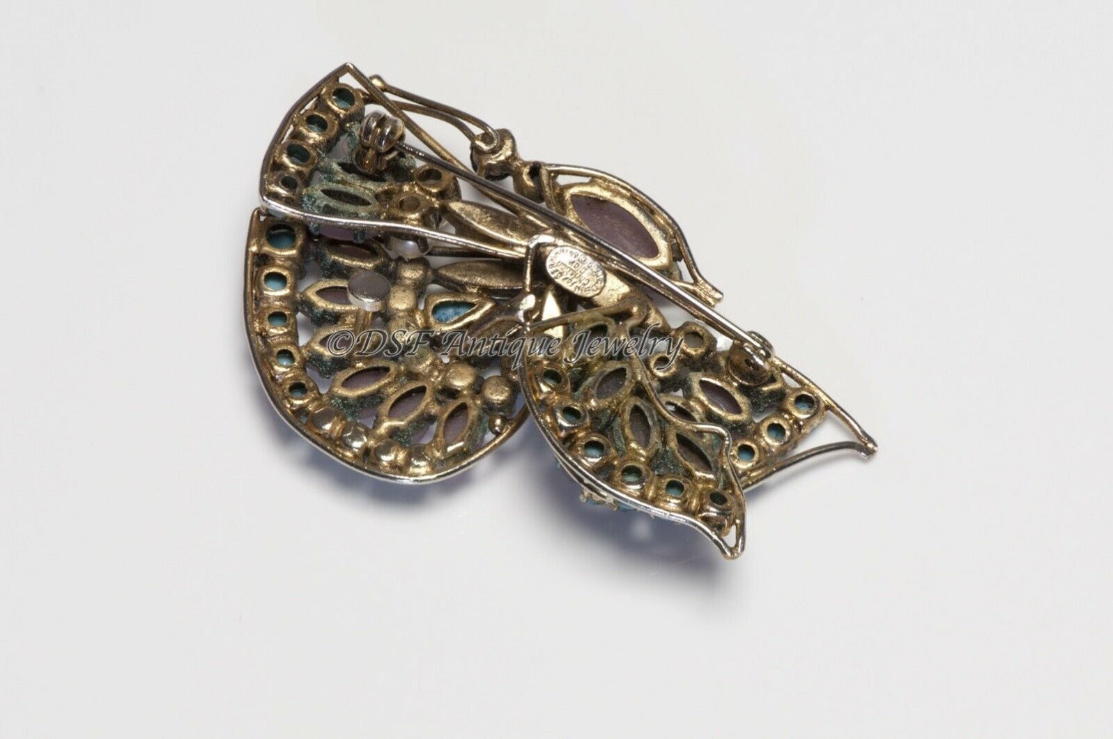 Christian Dior Henkel & Grosse 1964 Blue Pink Glass Faux Pearl Butterfly Brooch