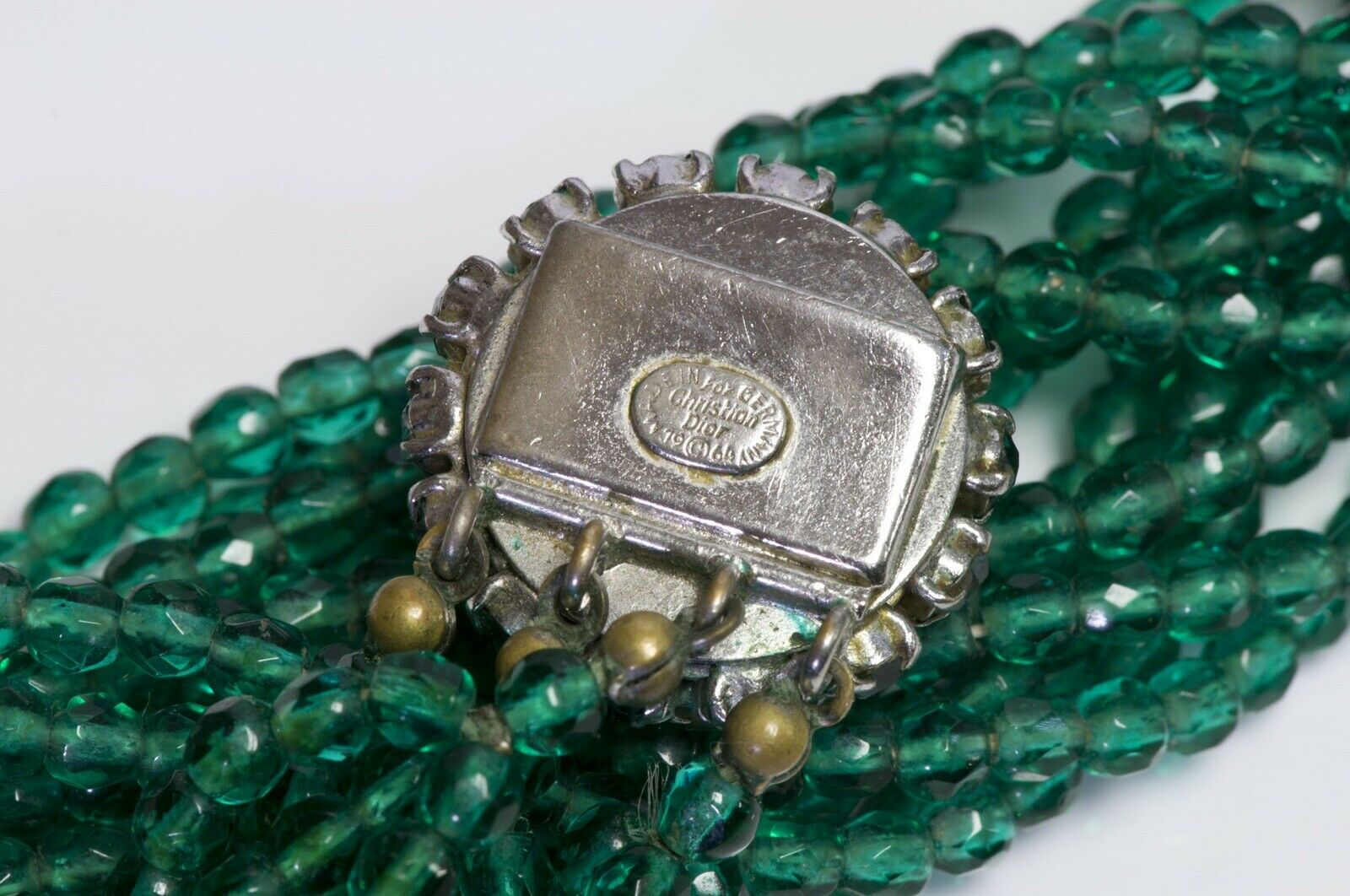 Christian DIOR Henkel & Grosse 1964 Green Glass Beads Multi Strand Necklace
