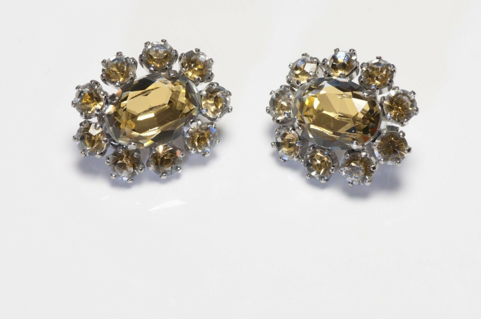Christian Dior Henkel & Grosse Yellow Crystal Flower Earrings