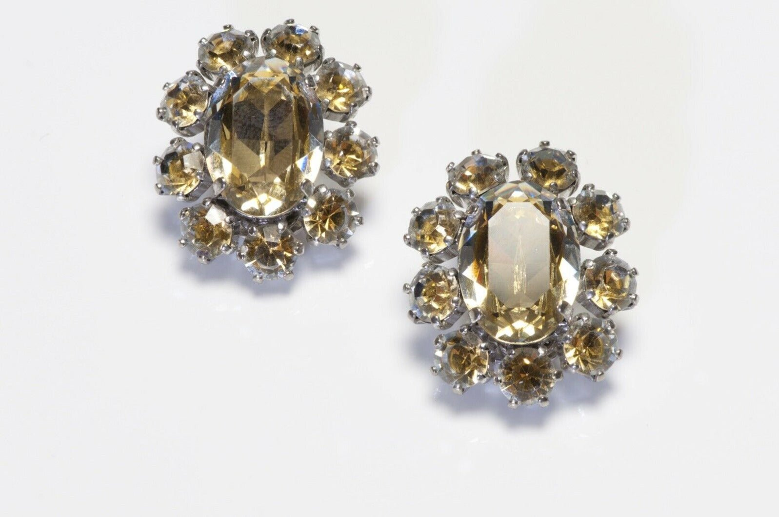 Christian Dior Henkel & Grosse Yellow Crystal Flower Earrings