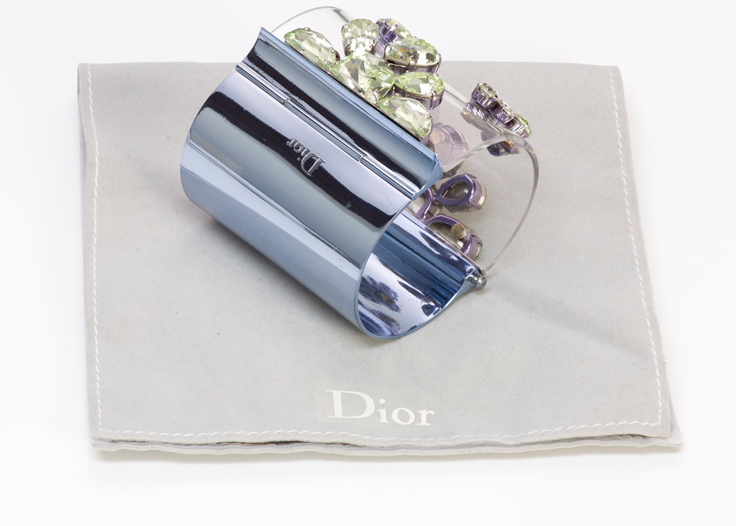 Christian DIOR In Me Green Crystal Blue Metal Wide Cuff Bracelet