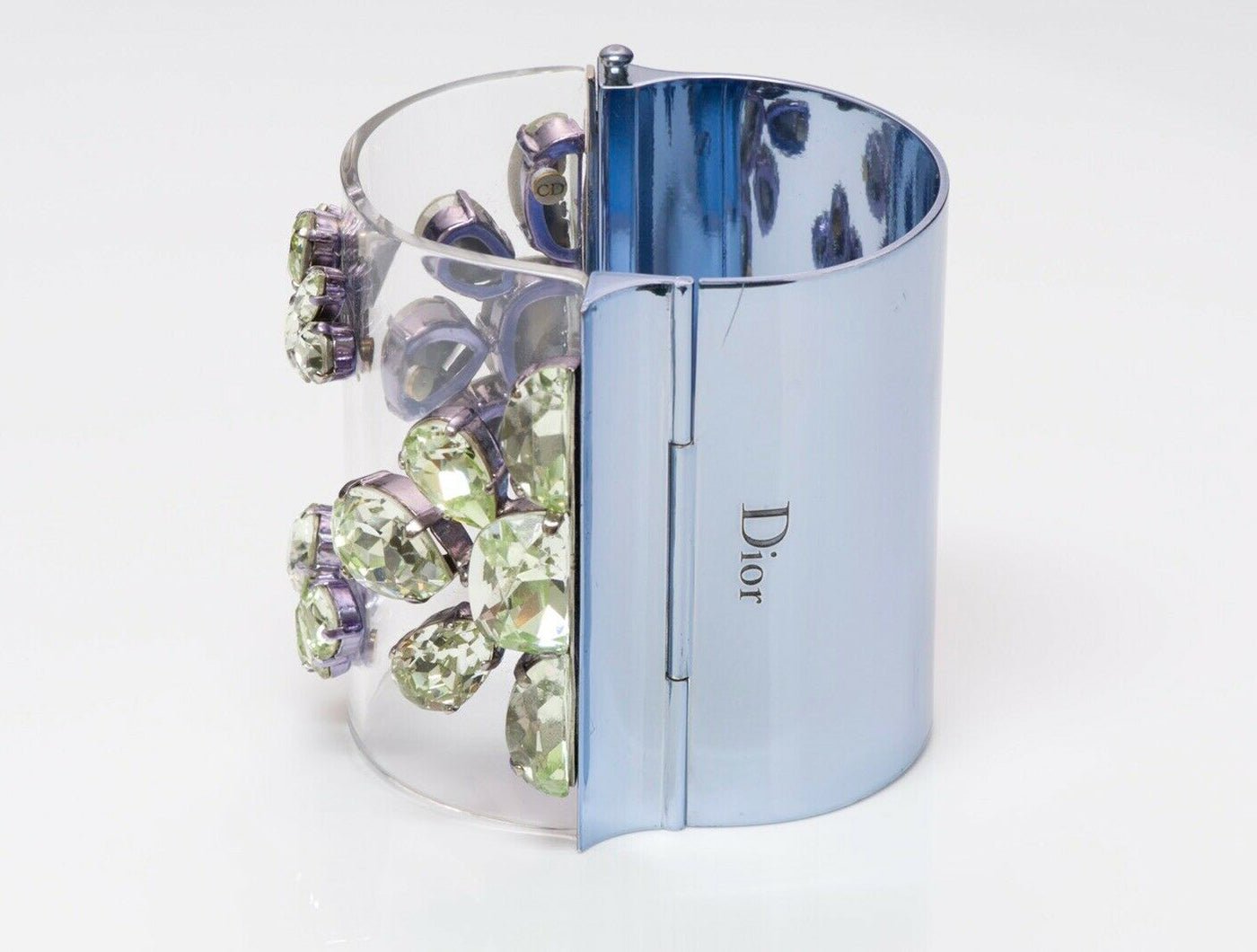 Christian DIOR In Me Green Crystal Blue Metal Wide Cuff Bracelet