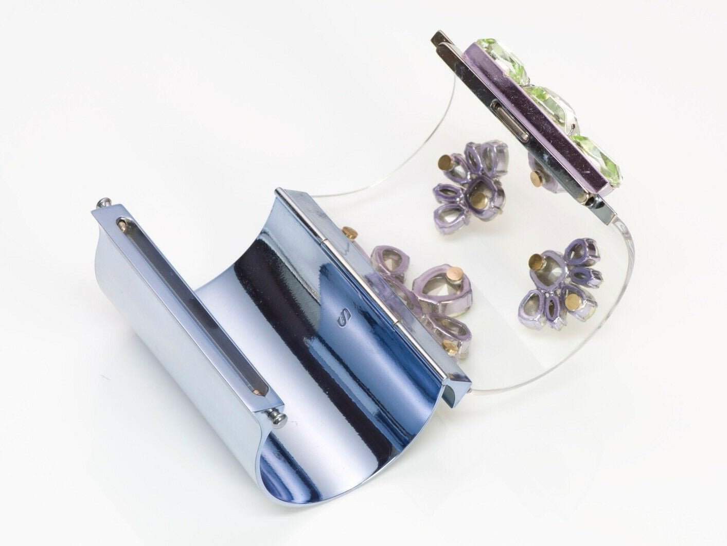 Christian DIOR In Me Green Crystal Blue Metal Wide Cuff Bracelet