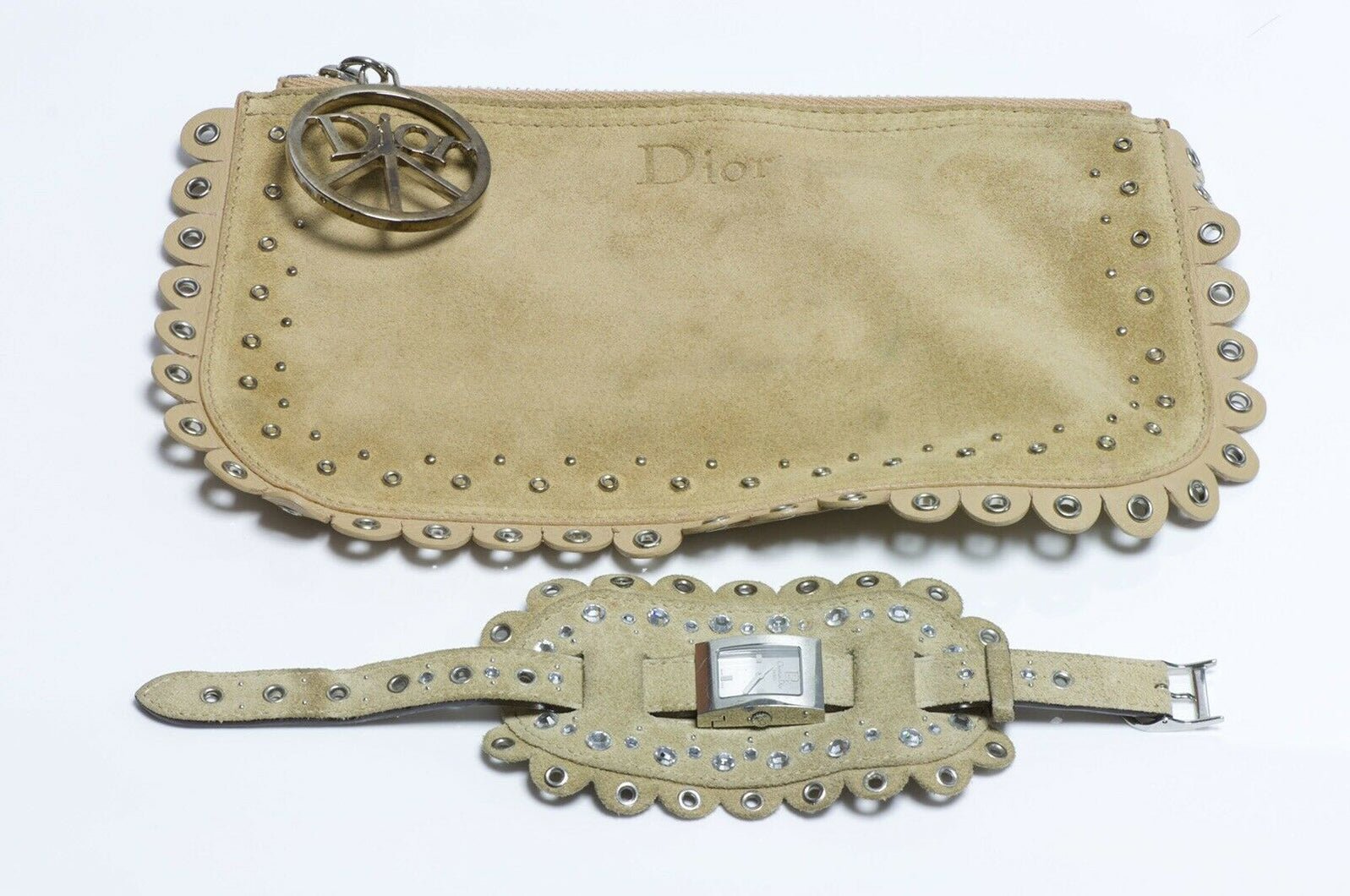 Christian DIOR John Galliano Brown Suede D78-109 Watch with Clutch Bag