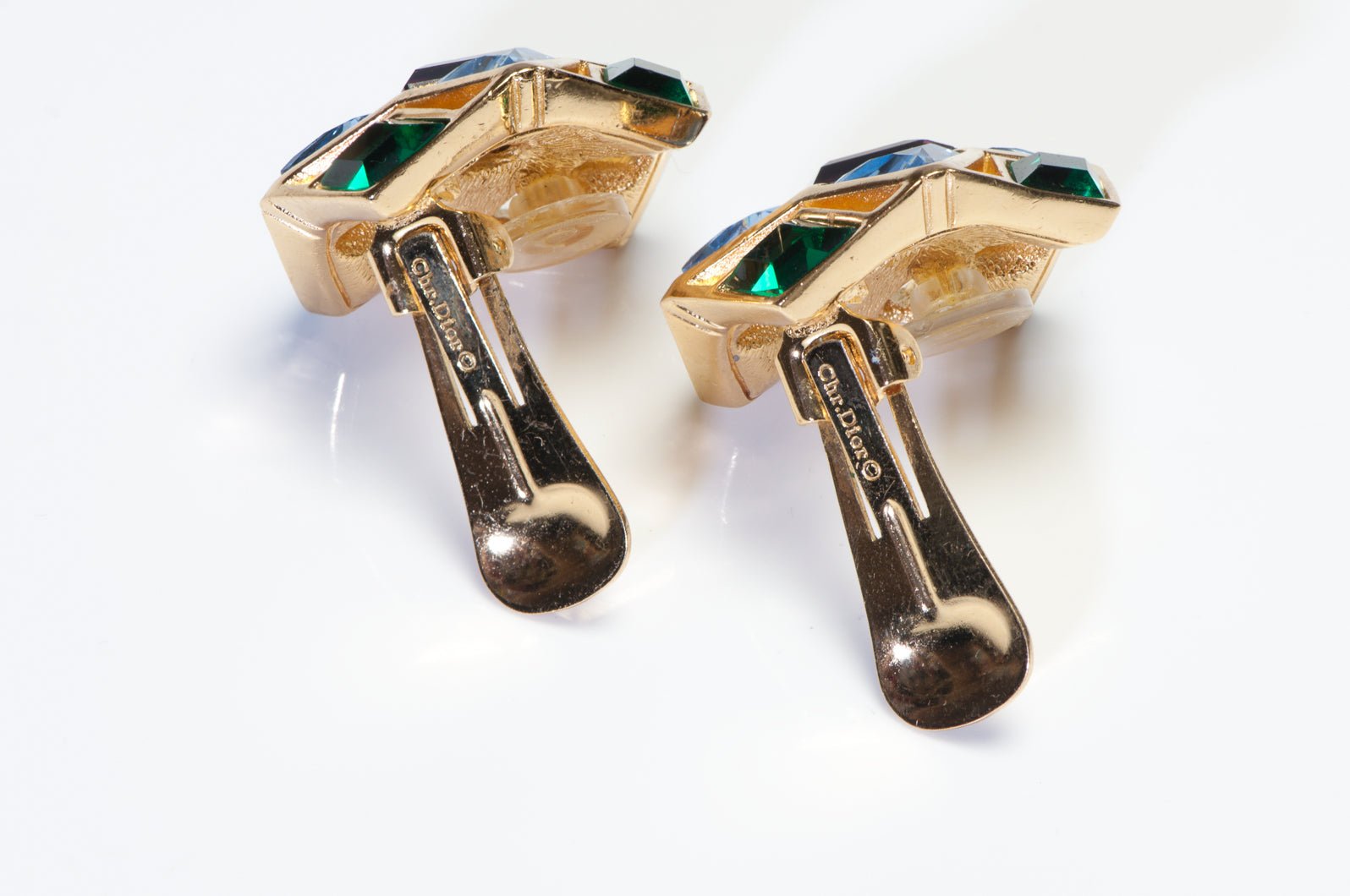 Christian Dior Large Blue Green Purple Crystal Geometric Earrings