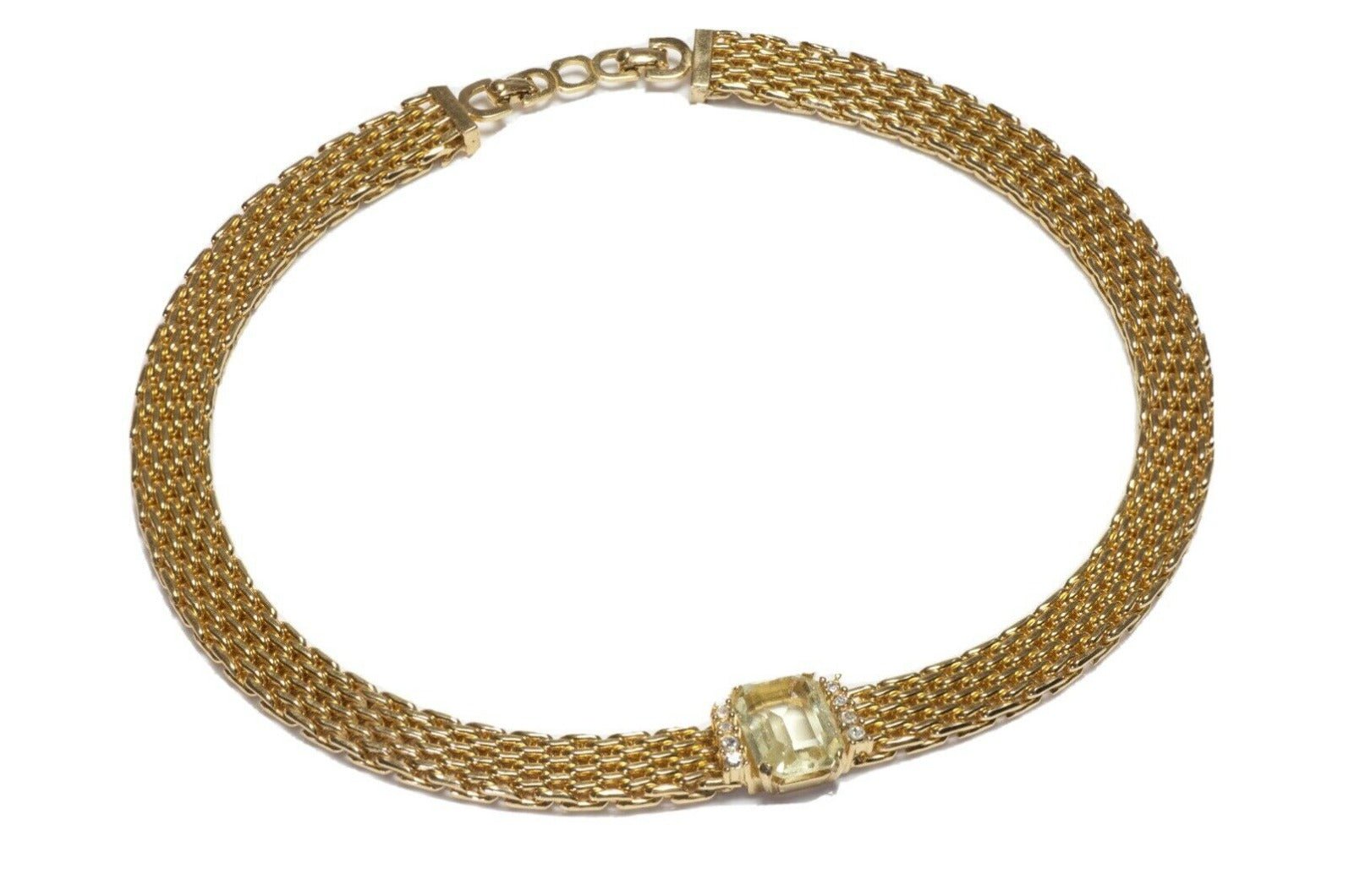 Christian Dior Metal Mesh Yellow Crystal Collar Necklace