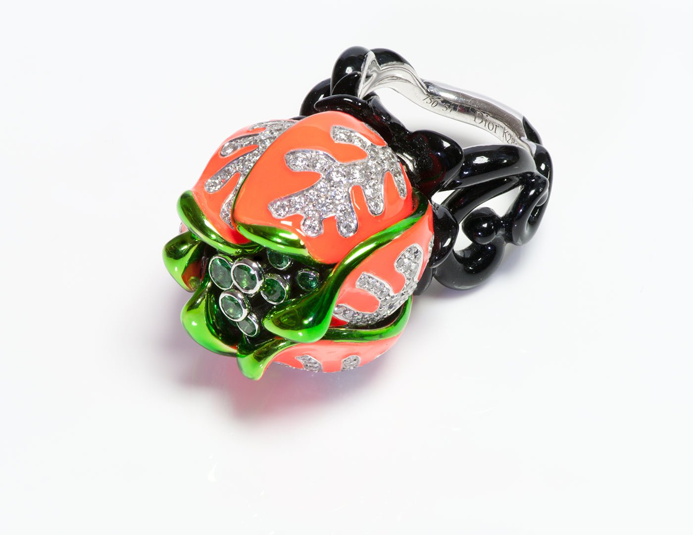 Christian Dior Milly Carnivora 18K Gold Enamel Tsavorite Diamond Ring