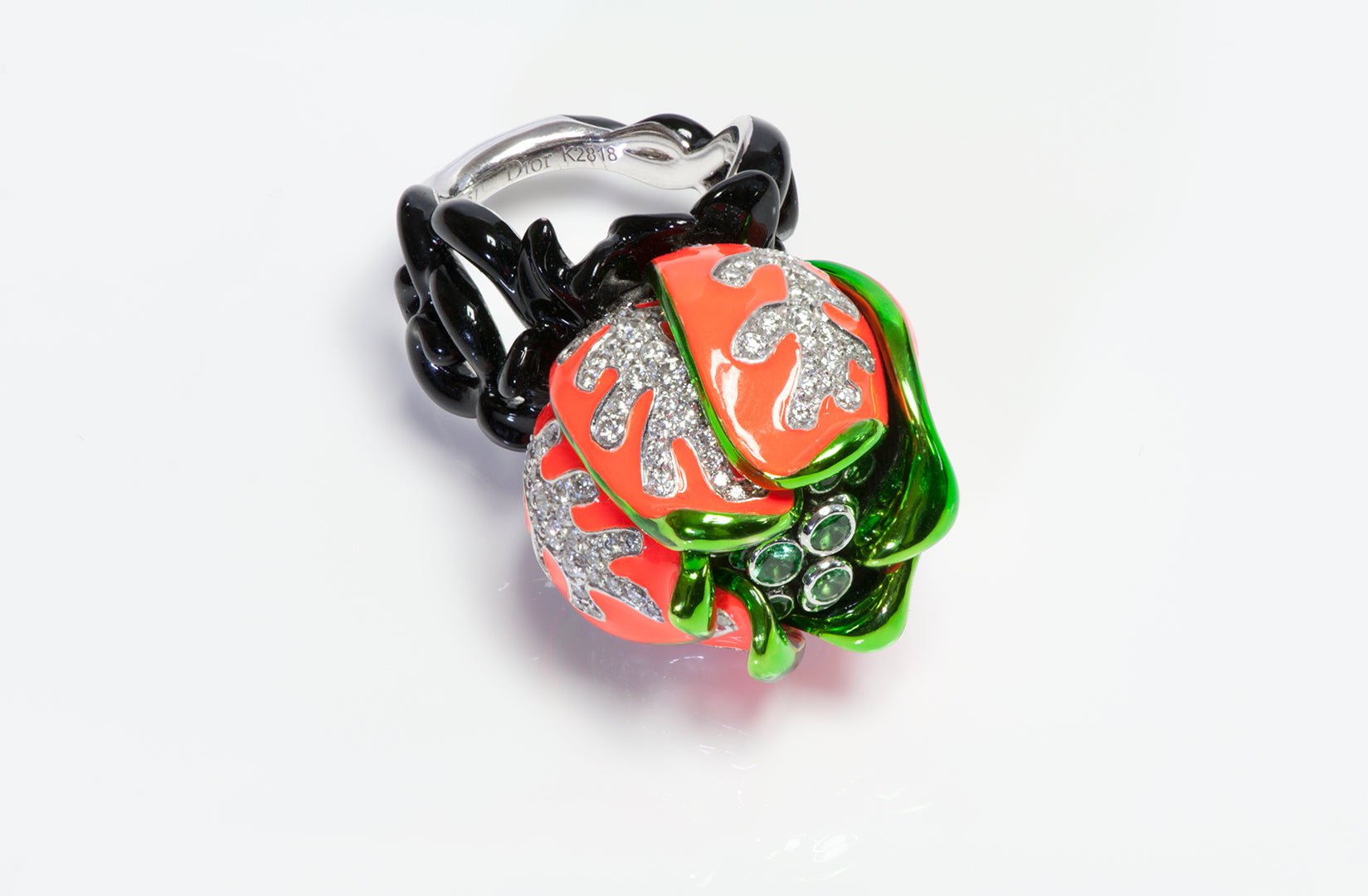 Christian Dior Milly Carnivora 18K Gold Enamel Tsavorite Diamond Ring
