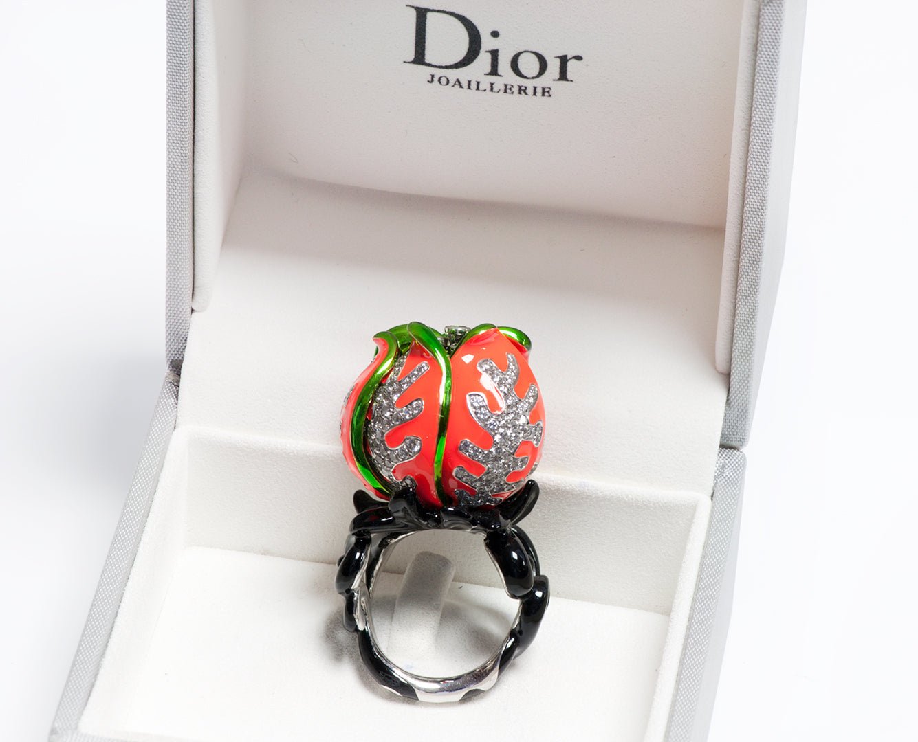 Christian Dior Milly Carnivora 18K Gold Enamel Tsavorite Diamond Ring